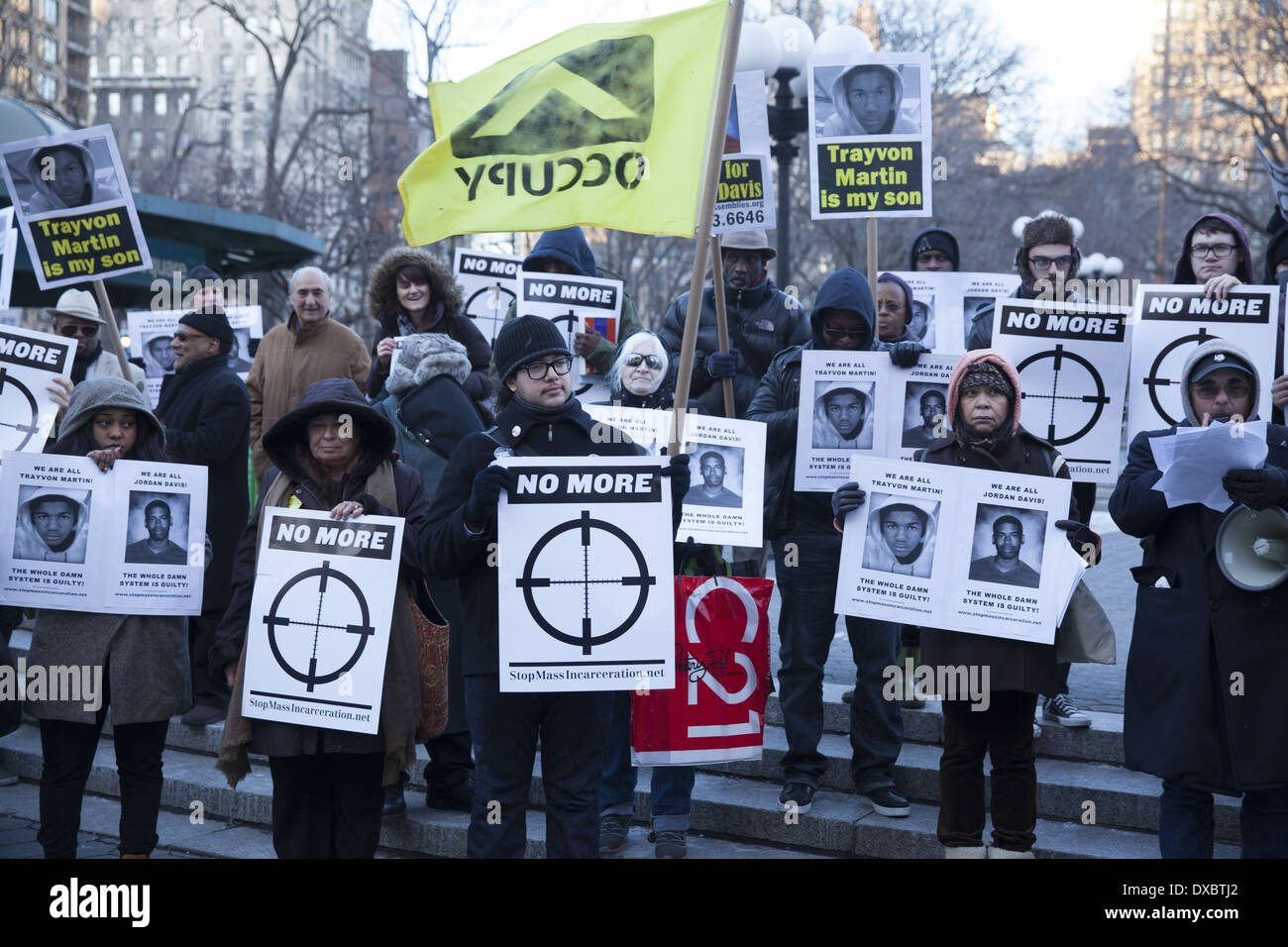 Jour d'indignation et souvenir pour Trayvon Martin & Jordan Davis organisée par l'incarcération de masse d'arrêt réseau à Union Square Banque D'Images