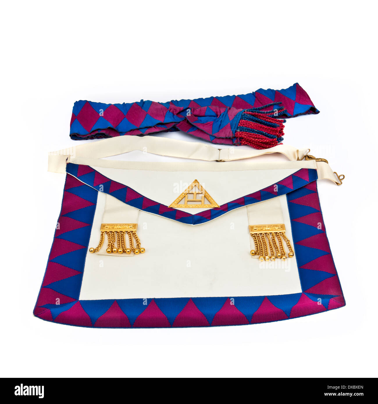 Vintage des années 1970, British Masonic Regalia (compagnons) et une écharpe tablier Banque D'Images