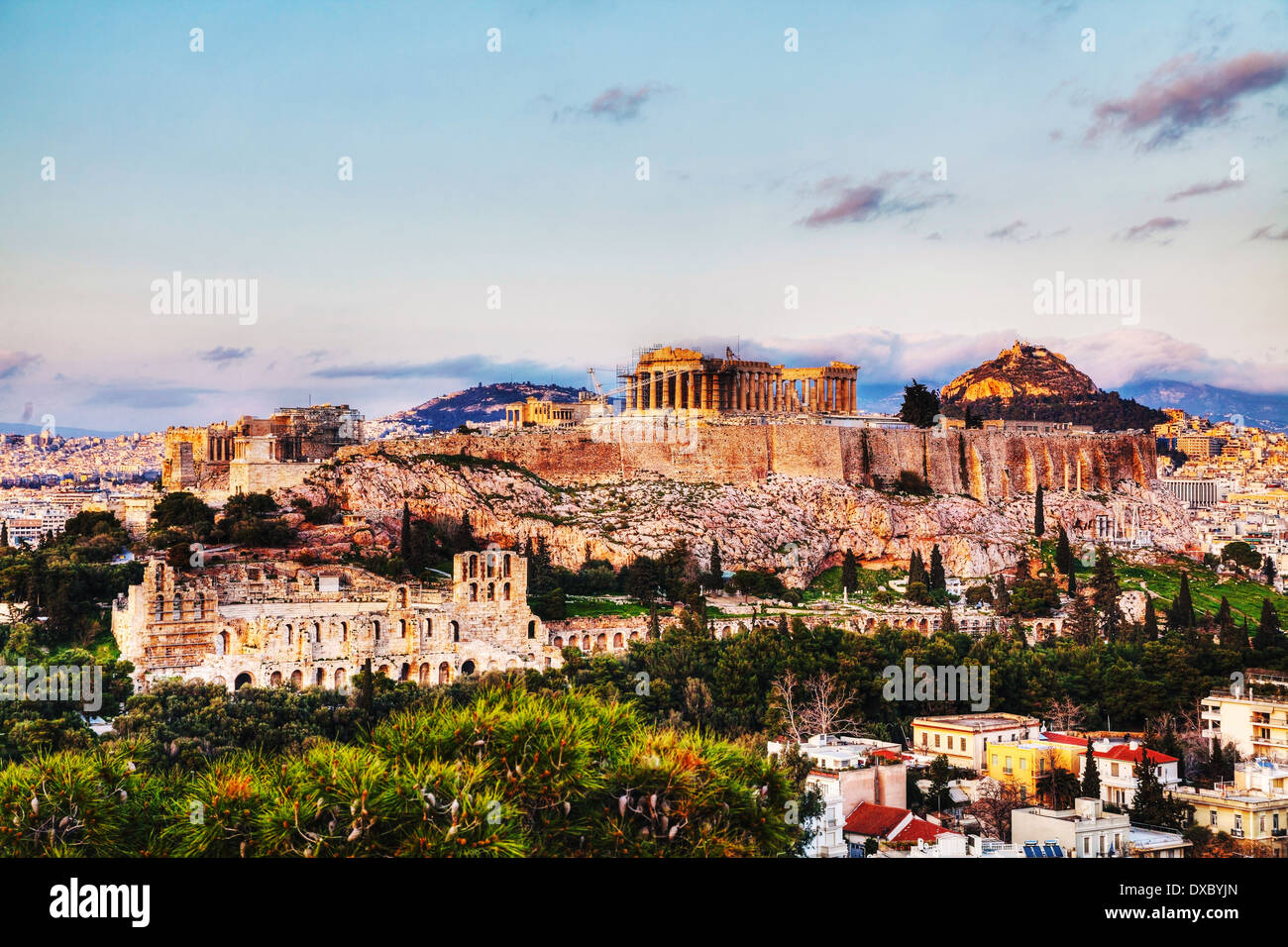 Acropole à Athènes, Grèce le soir avant le coucher du soleil Banque D'Images