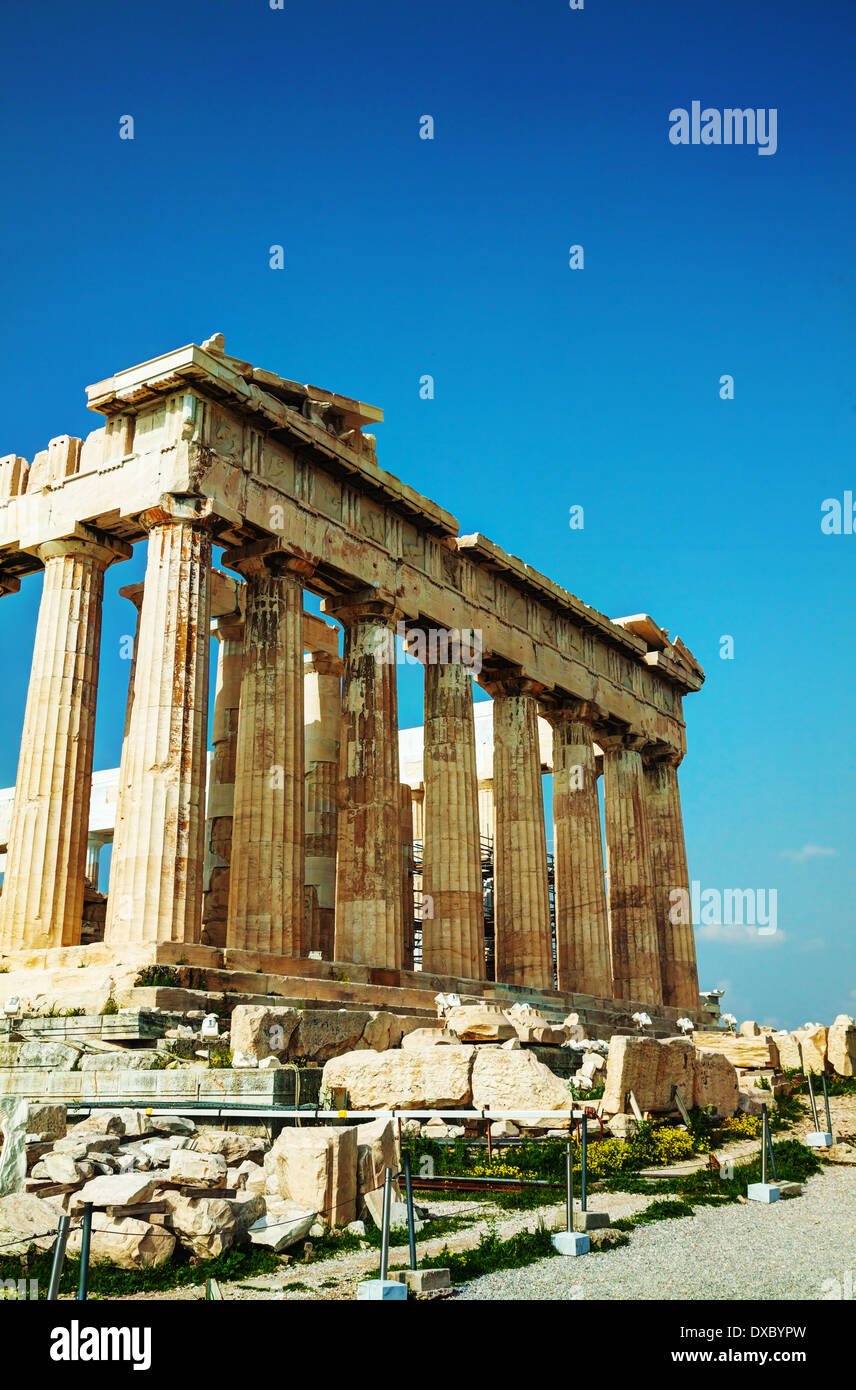 Parthénon fermer jusqu'à l'Acropole à Athènes, Grèce Banque D'Images