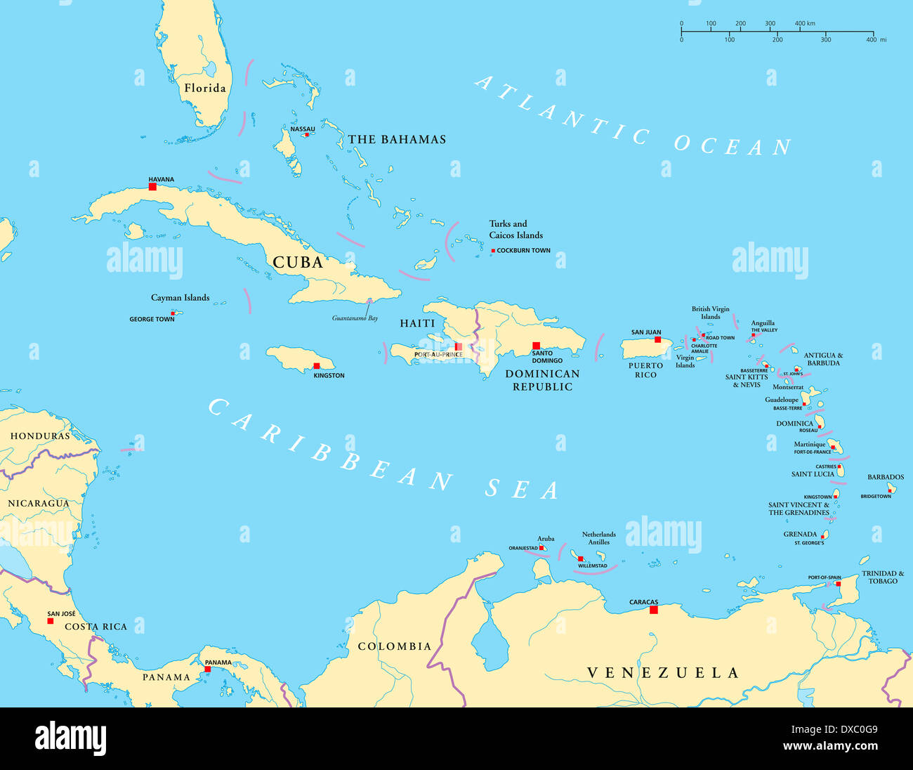 Carte politique de la Caraïbes - grandes et petites Antilles - avec ...