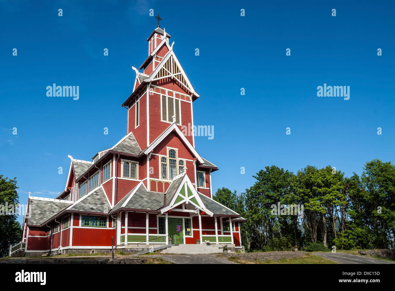 Église en bois de Buksnes de Gravdal sur l'île Lofoten Vestvagoya, Norvège Banque D'Images