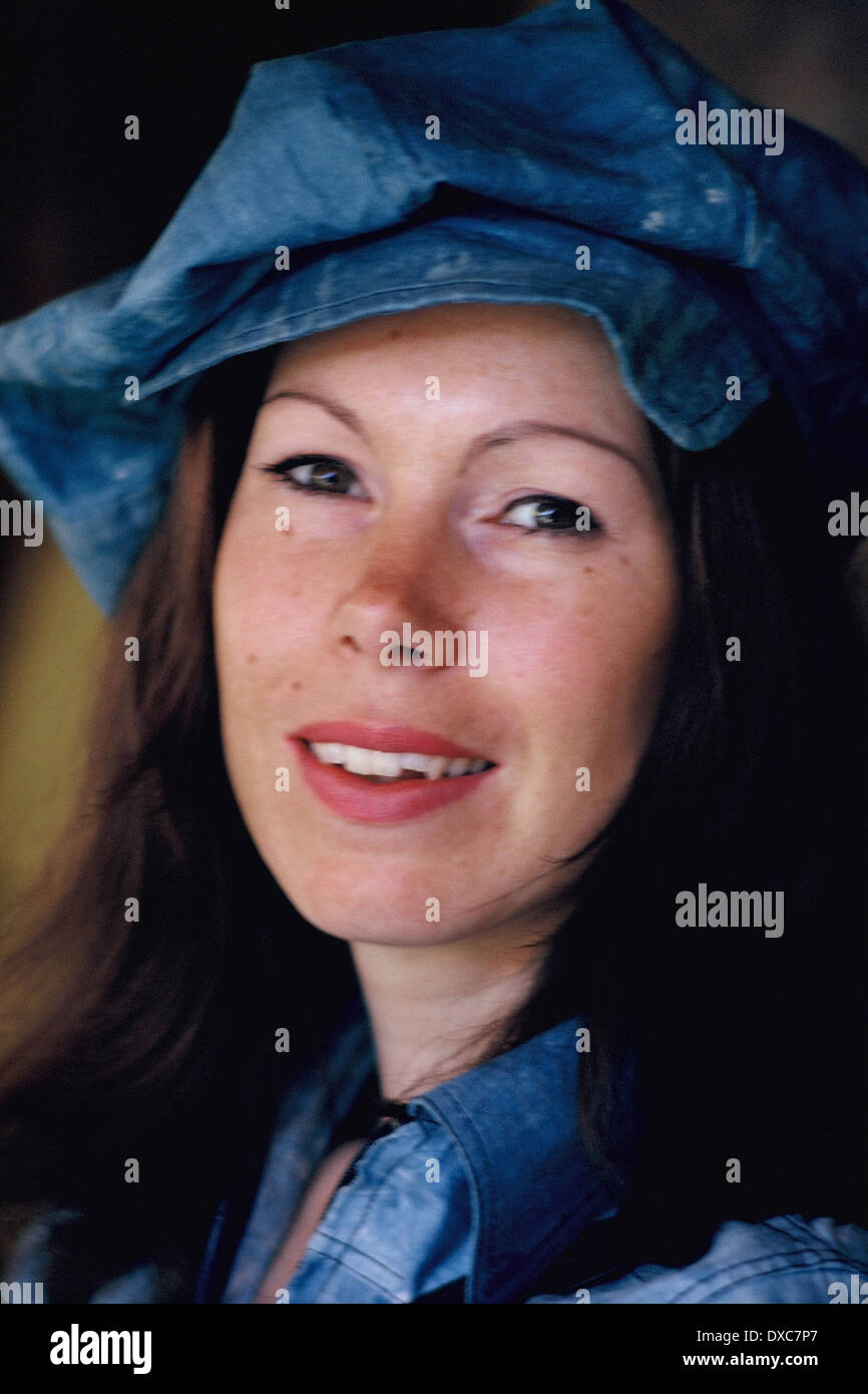 1970 girl in hat. Banque D'Images