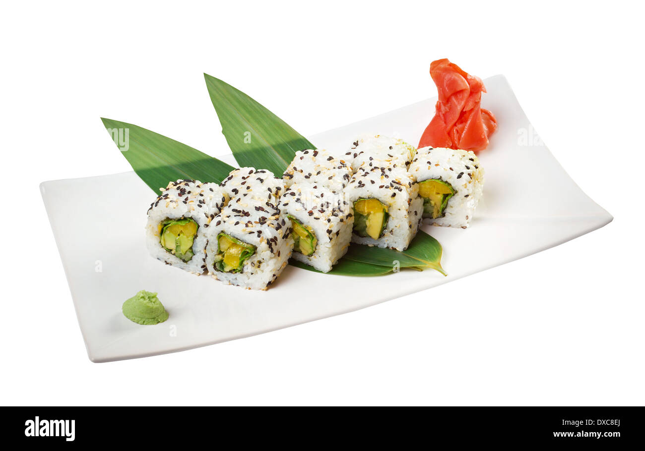 Les sushis japonais La cuisine japonaise traditionnelle avec des légumes sushi. Banque D'Images