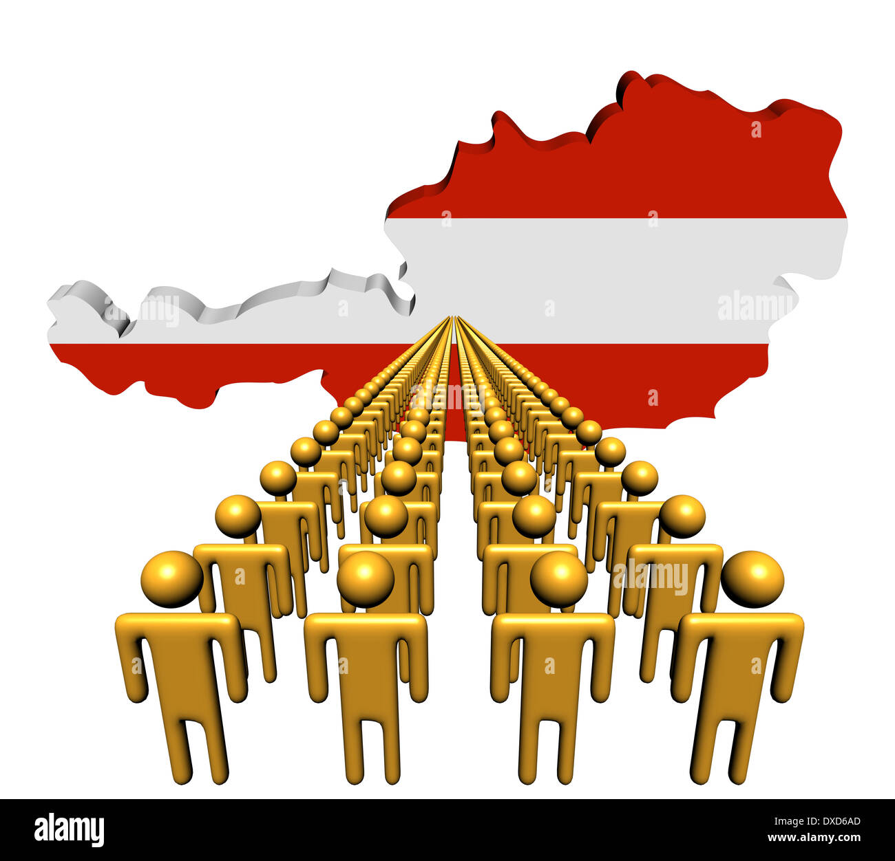 Lignes de gens avec l'Autriche carte drapeau illustration Banque D'Images