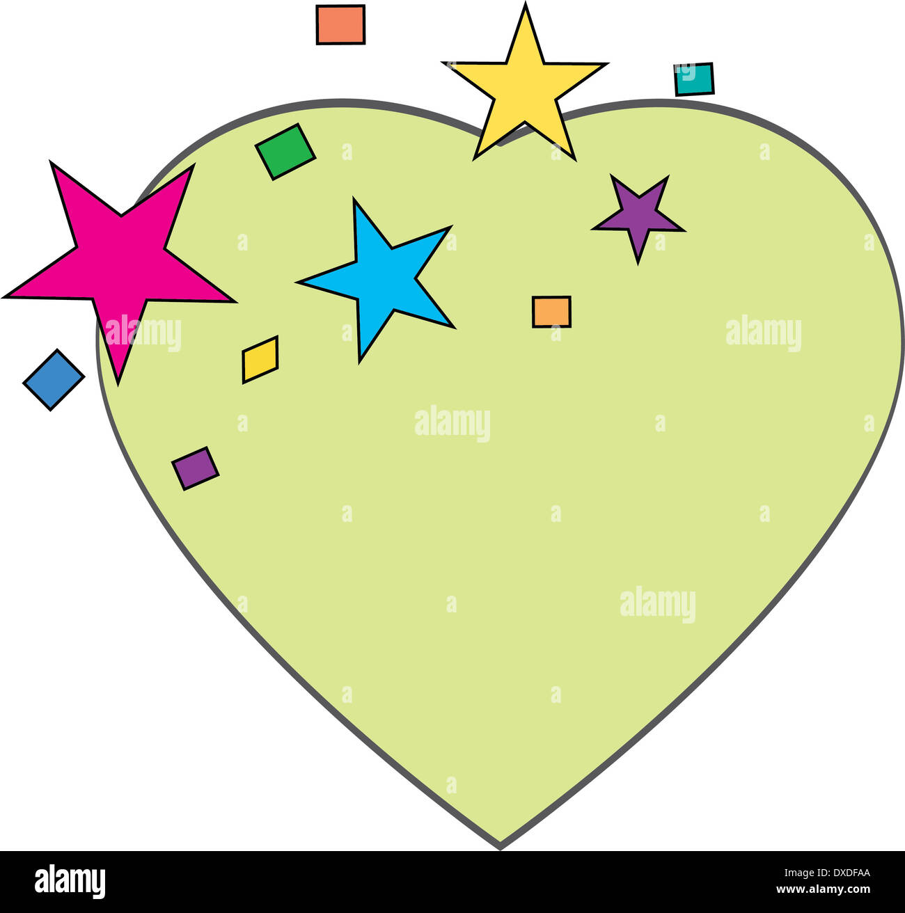 Un coeur simple avec des étoiles colorées Banque D'Images