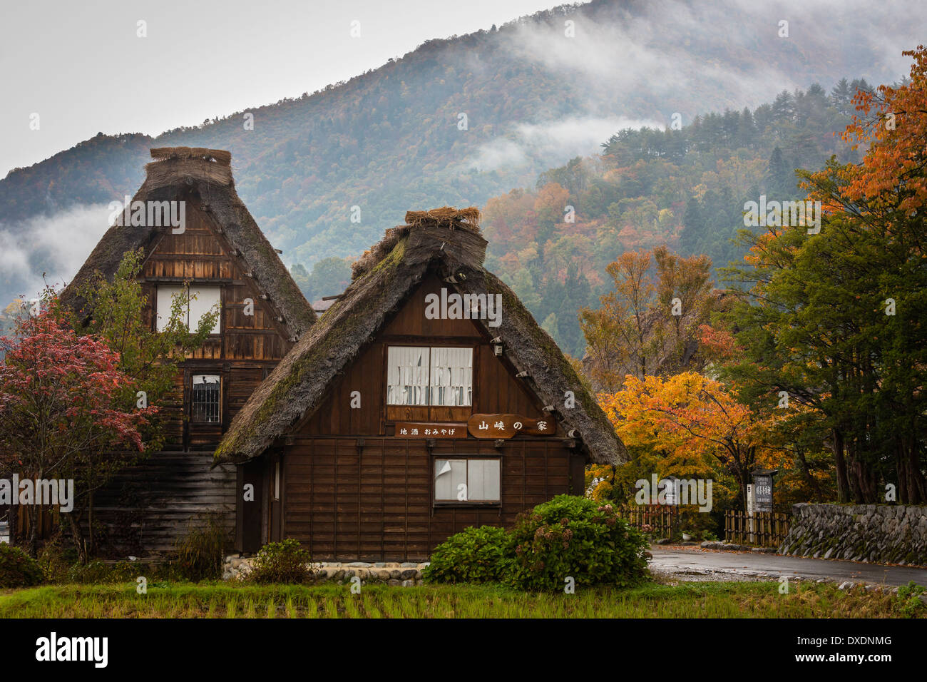Maisons à toit de chaume traditionnels de Shirakawa-go, Japon Banque D'Images