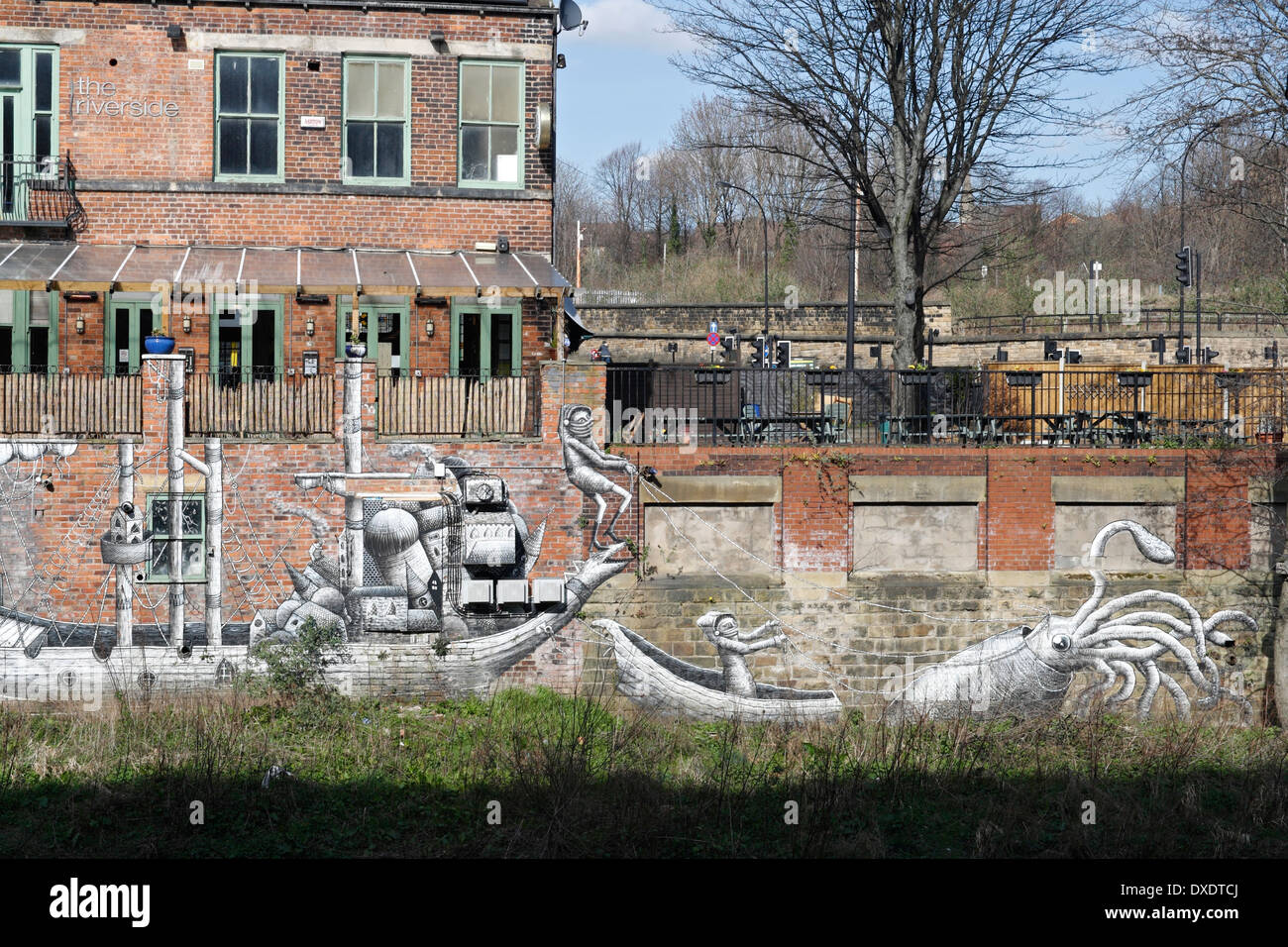 Illustration de mucosités sur le mur de la Riverside Pub et Don Sheffield Banque D'Images