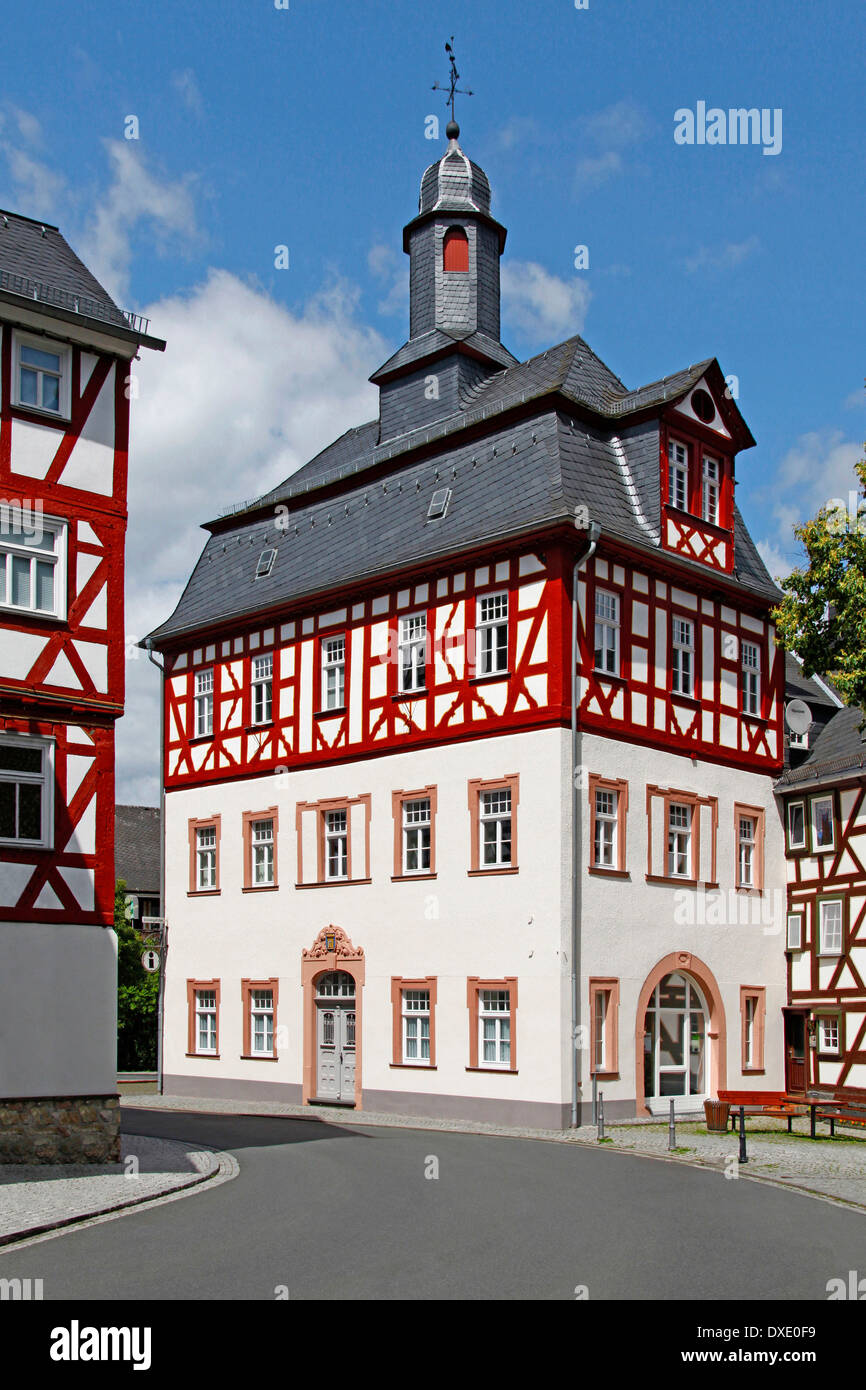 Ancien hôtel de ville, construit 1724, maisons à colombages, Dillenburg, district Lahn-Dill-Kreis, Hesse, Allemagne Banque D'Images