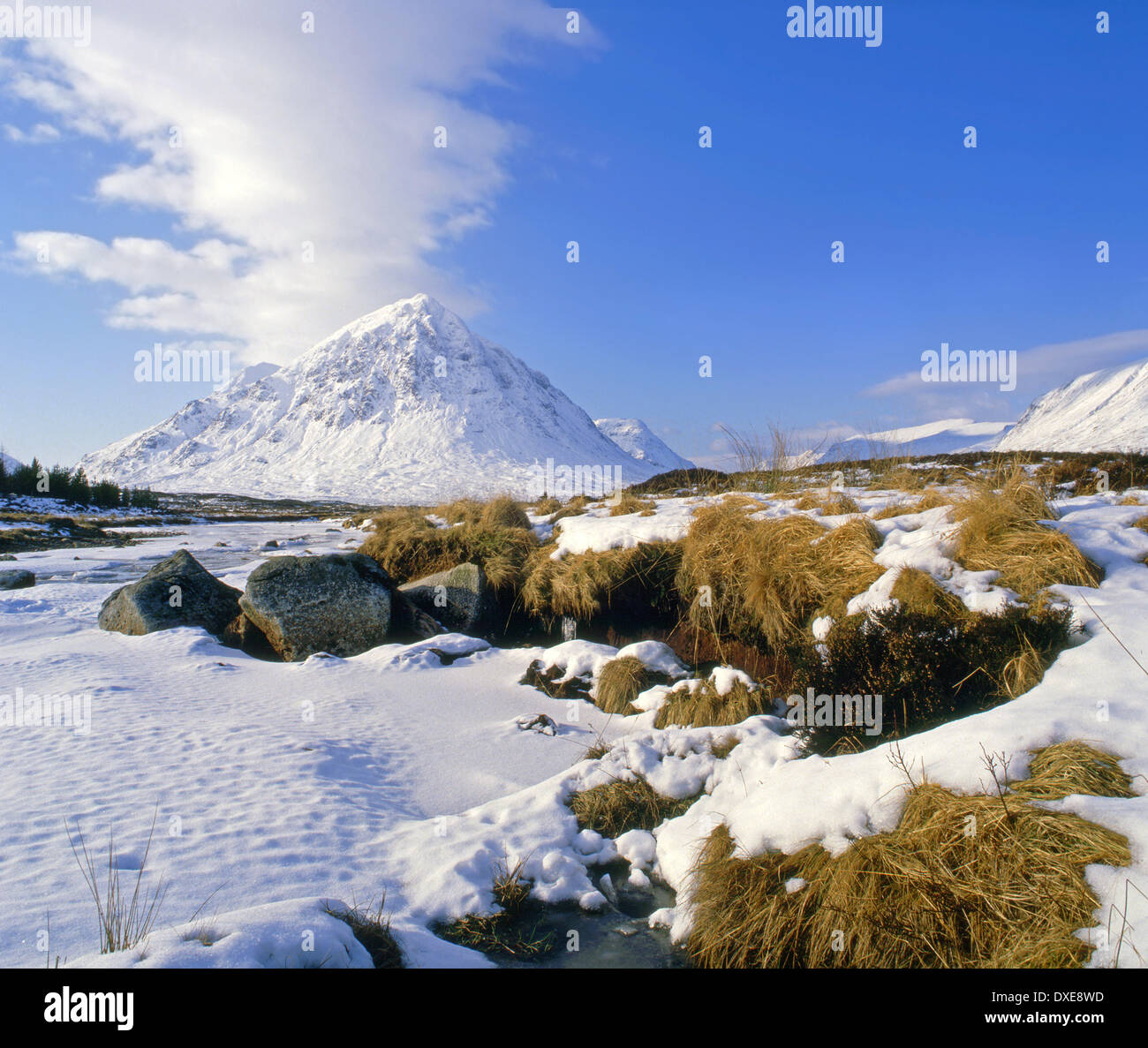 Buachaille Etive Mhor en hiver à partir de l'Kingshouse, Glencoe, West Highlands Banque D'Images