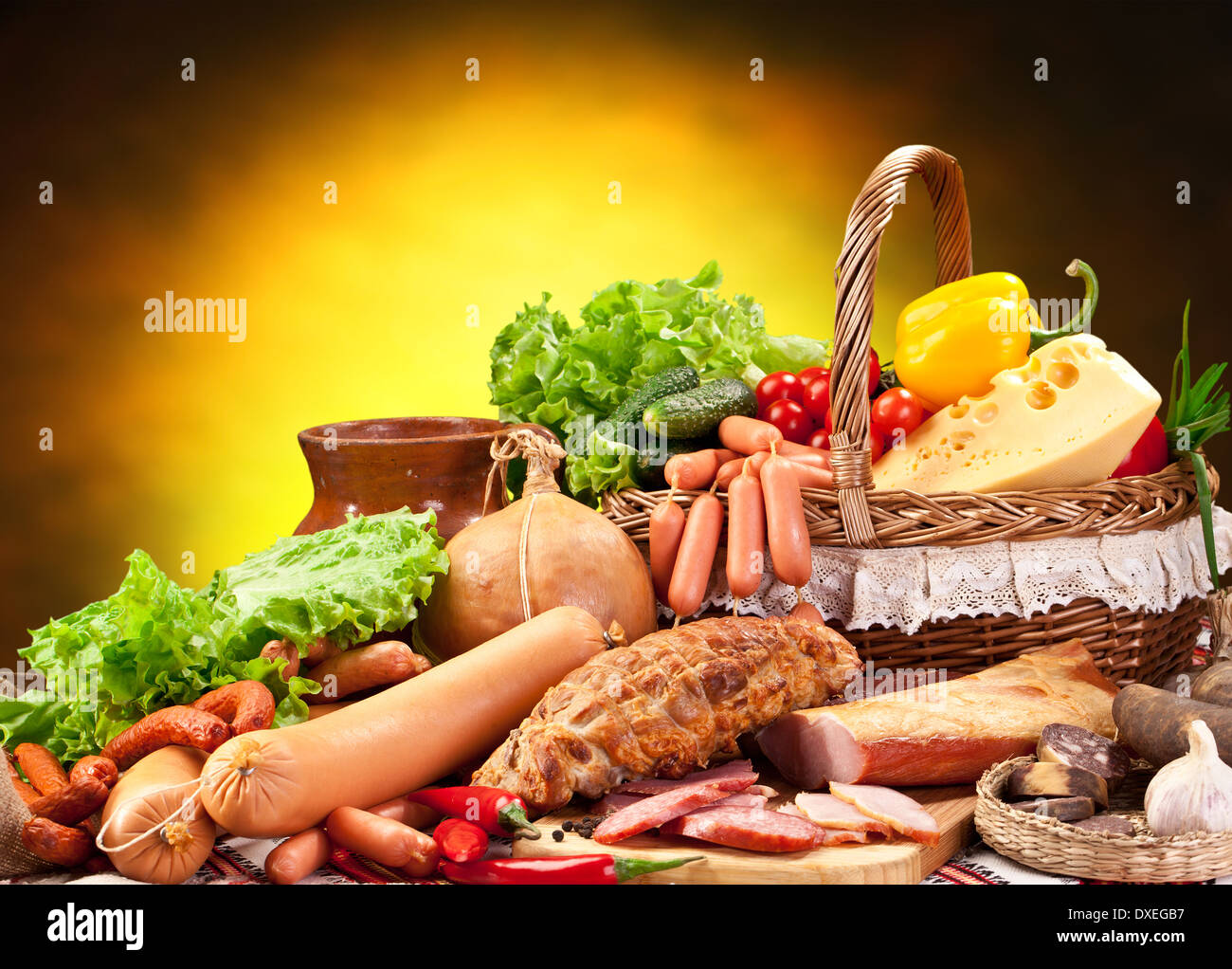 Gamme de produits de saucisse. Close-up shot. Banque D'Images