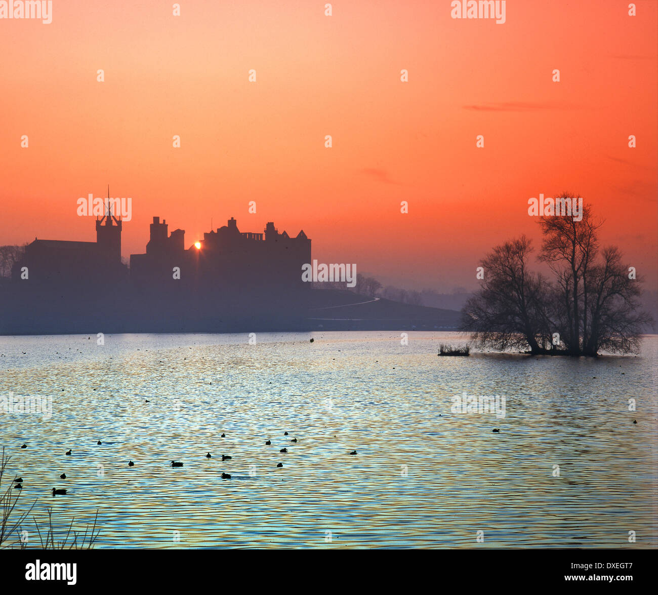 Coucher de soleil sur le Palais de Linlithgow & Lake, West Lothian Banque D'Images