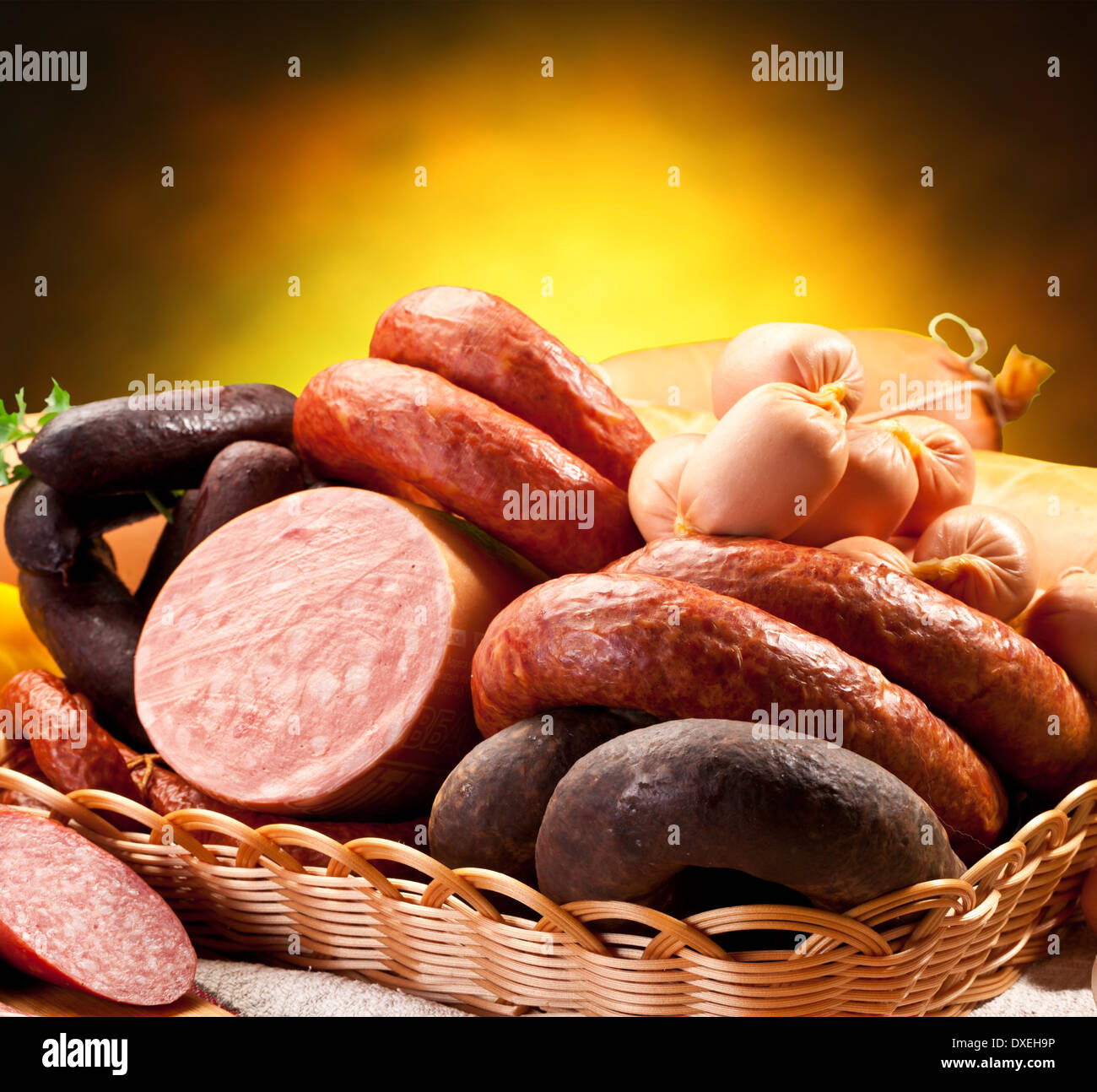 Gamme de produits de saucisse. Close-up shot. Banque D'Images