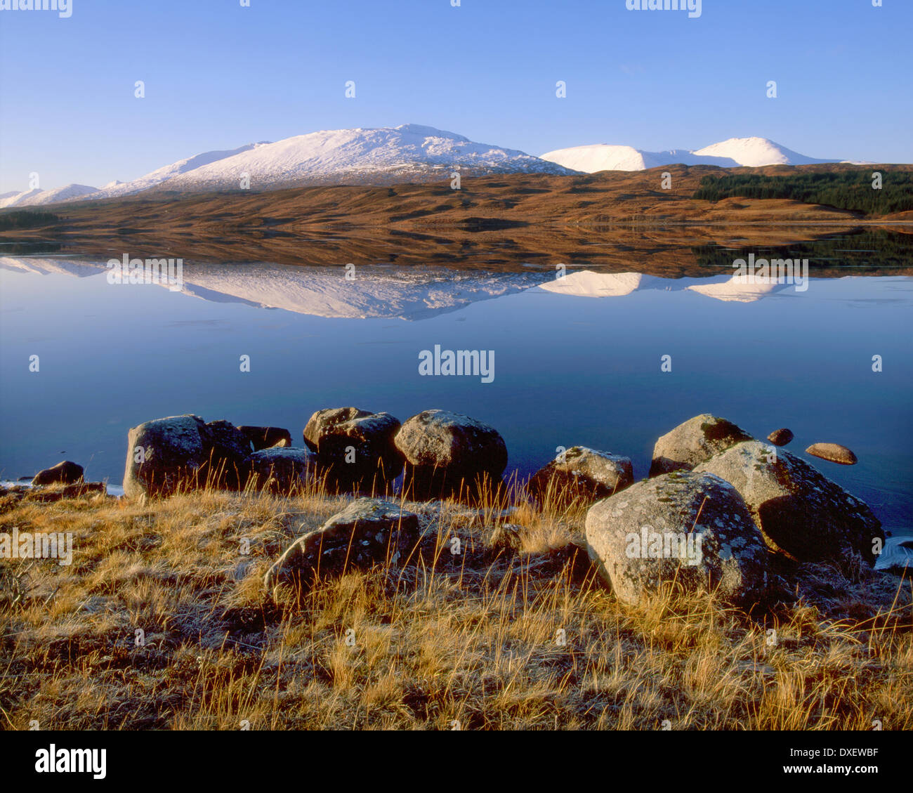 Réflexions sur le Loch Tulla hiver près de pont de Orchy, West Highlands. Banque D'Images