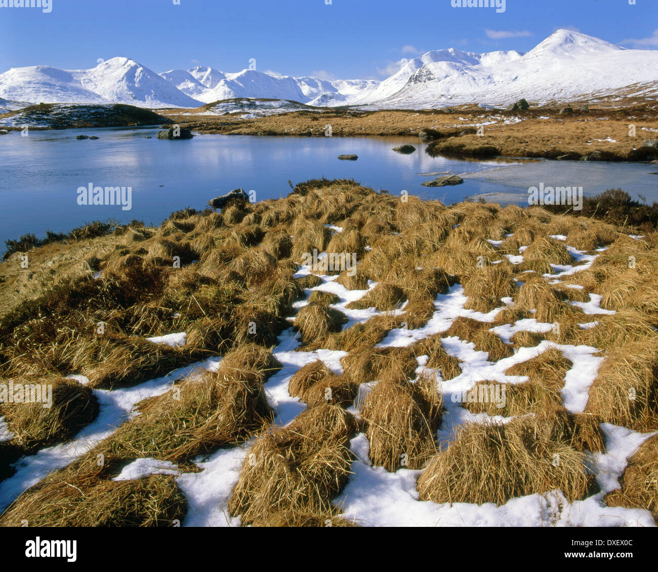 Scène d'hiver sur le Loch Ba à l'ouest, Rannoch Moor. Banque D'Images