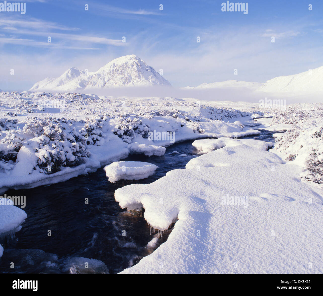 Buchaille Etive scène d'hiver de Mhor, Rannoch Moor, zone de Glencoe, West Highlands. Banque D'Images