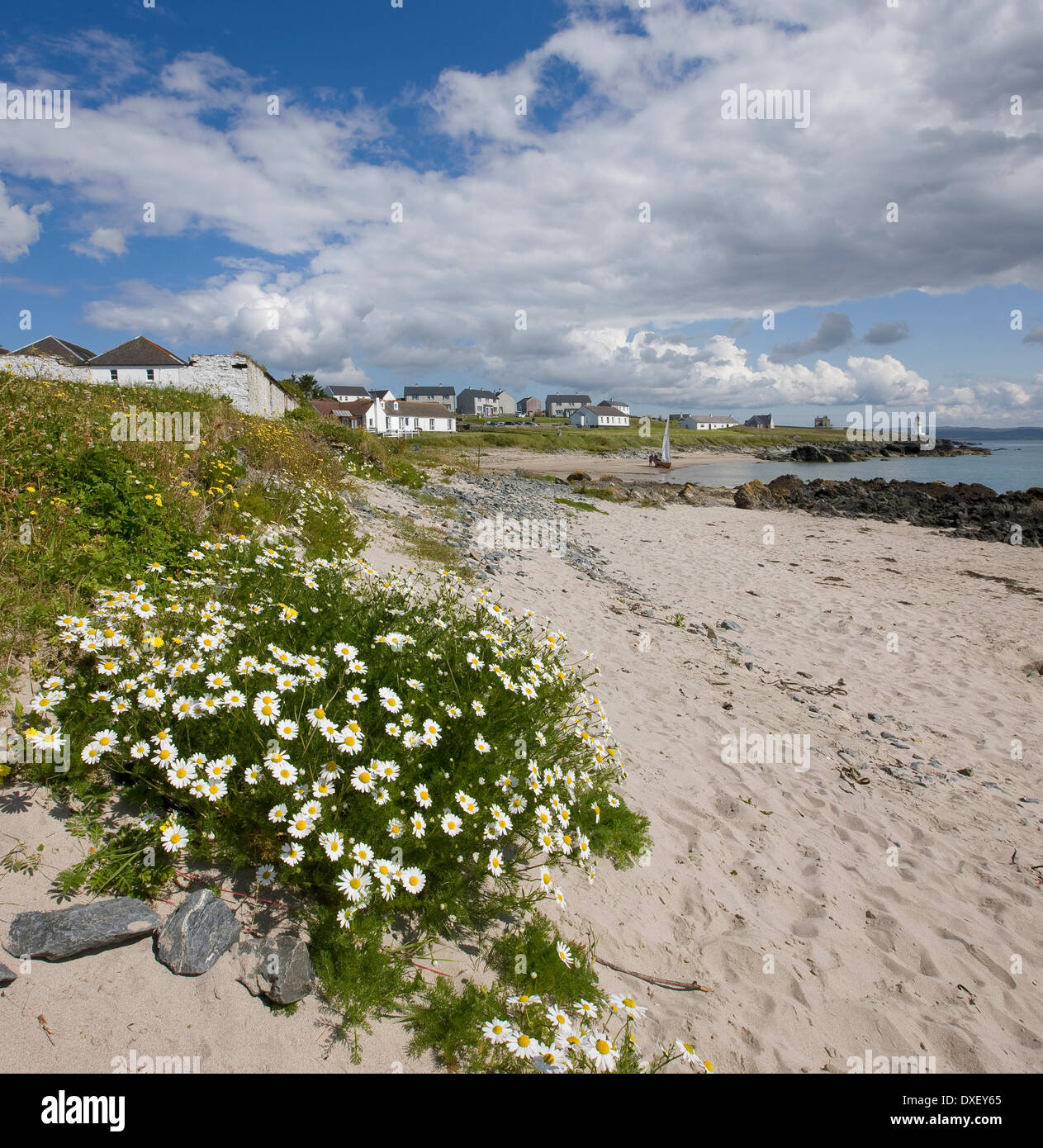 Vue d'été sur la plage de Port Charlotte, Islay Banque D'Images