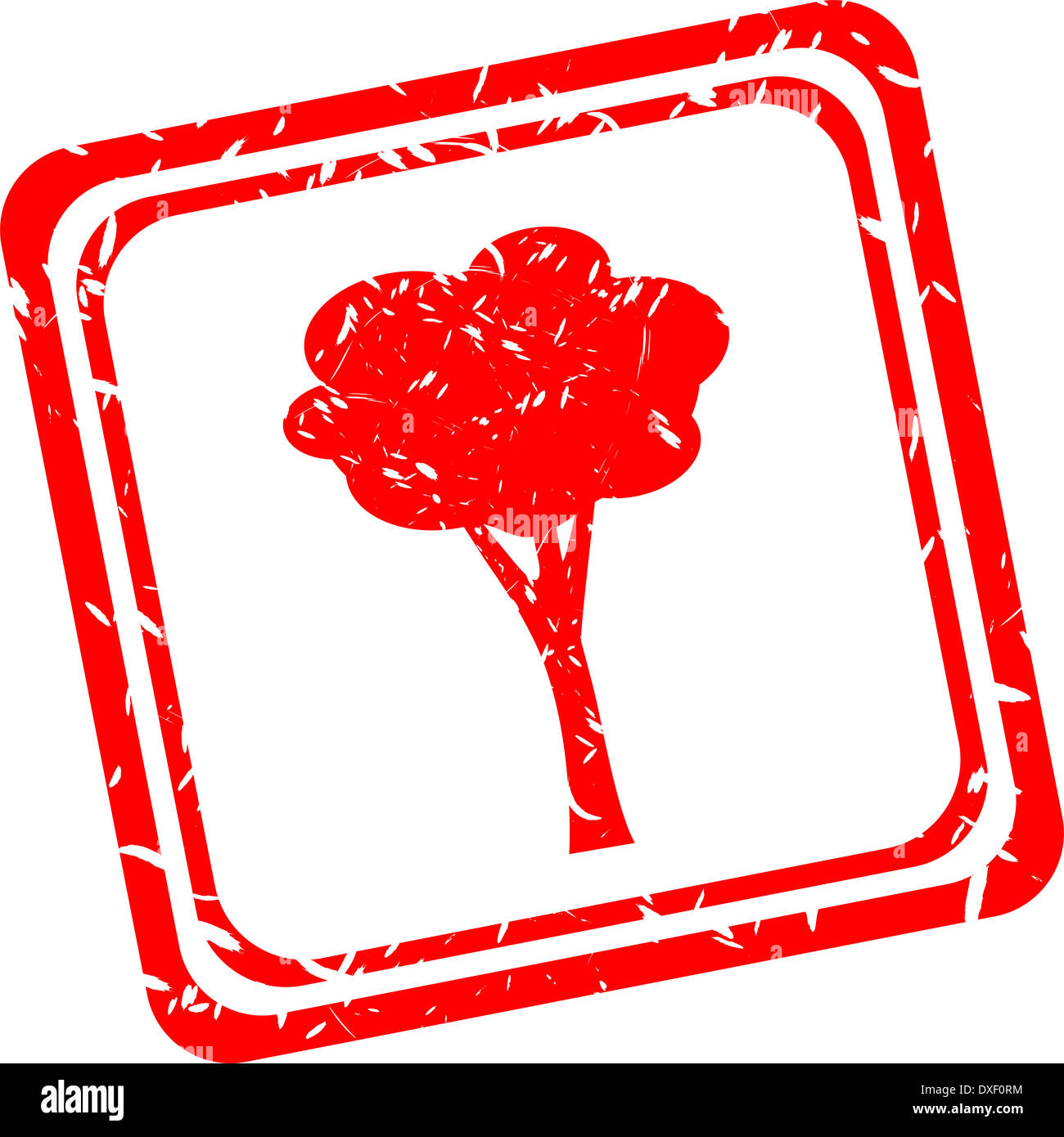 Simbol sur arbre rouge grunge stamp isolated on white Banque D'Images