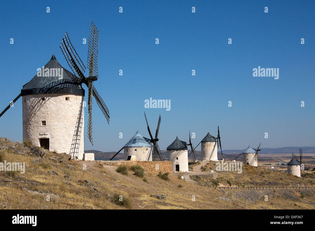 Moulins de Consuegra dans la région de Castille-La Manche du centre de l'Espagne. Banque D'Images