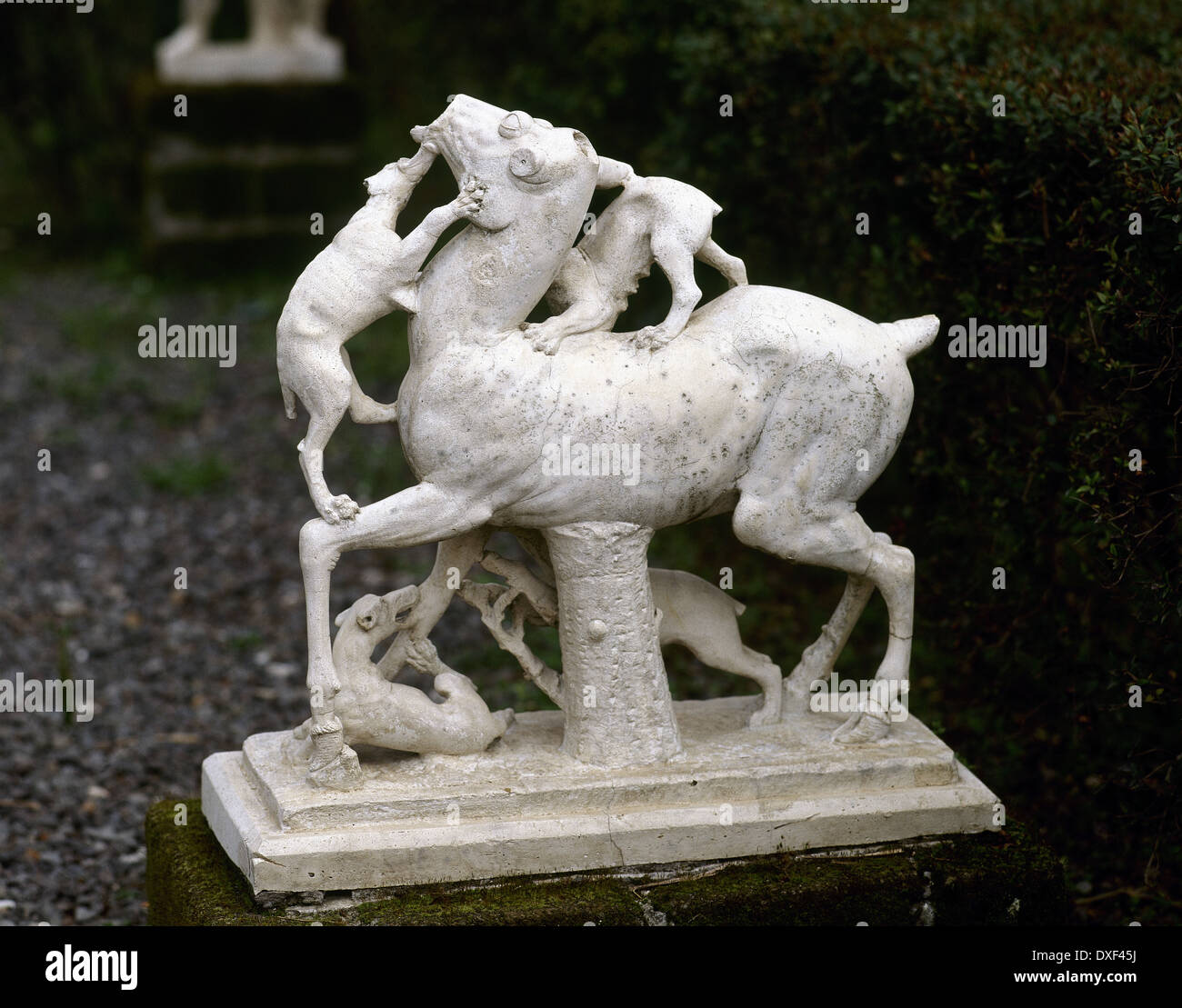 L'Italie. D'Herculanum. Maison des cerfs. 1er siècle après JC. Statue d'un cerf poursuivi par une meute de chiens. Banque D'Images