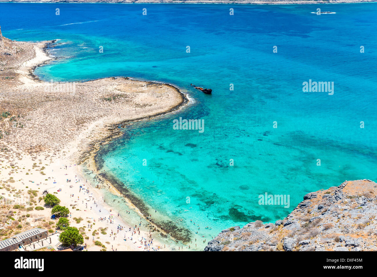 Gramvousa près de Crète, Grèce. Plage de Balos. Les eaux turquoise magique, des lagunes, des plages de sable blanc pur Banque D'Images