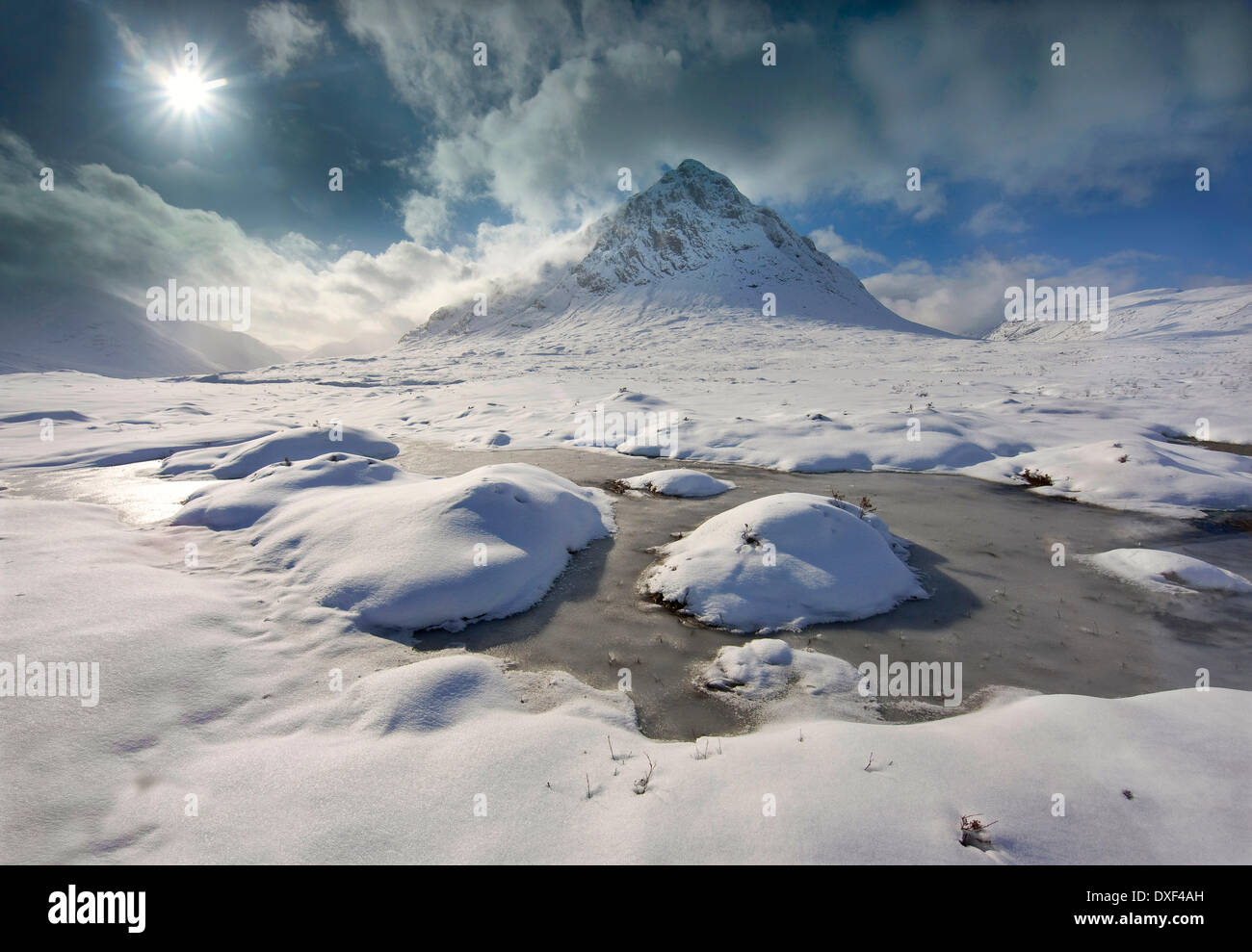 Buachaille Etive vue d'hiver spectaculaire Mhor, Glencoe Banque D'Images