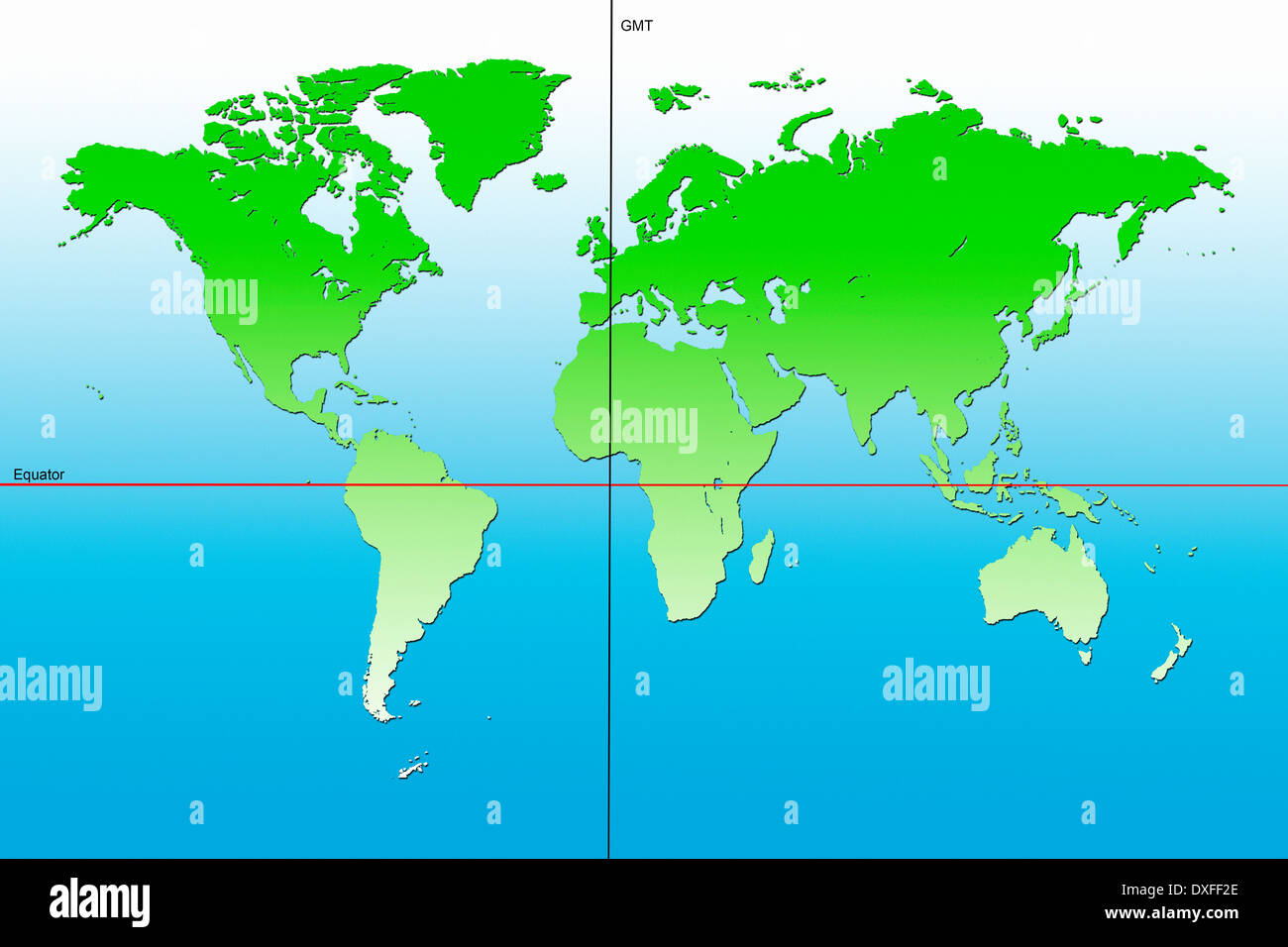 Carte du Monde - centrée sur l'Europe Banque D'Images