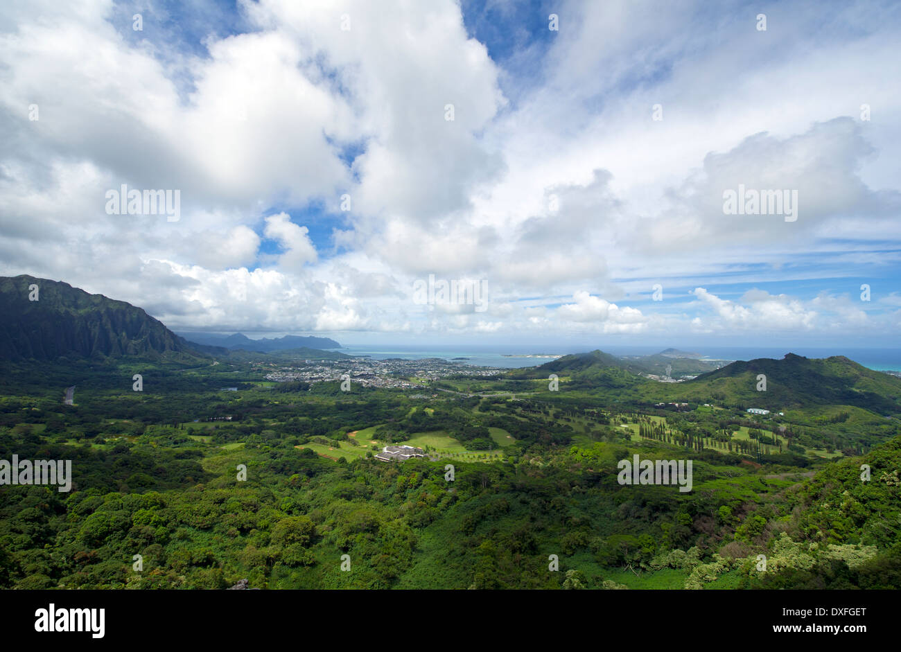 Vue panoramique de la nu'uanu Pali sur l'Île Oahu, Hawaii Banque D'Images