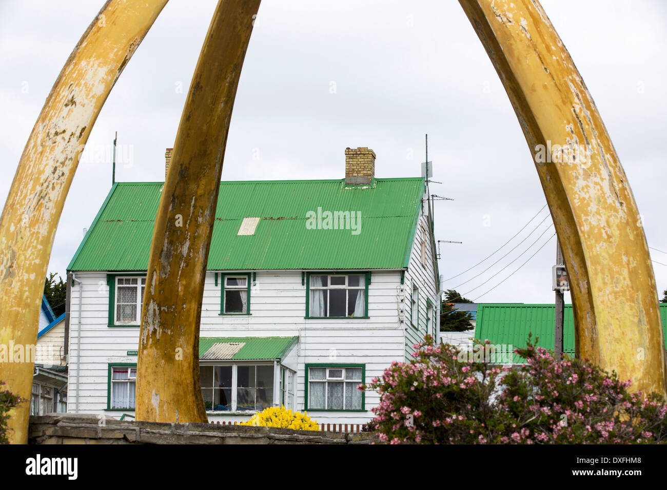 Un passage de l'os de baleine fait à partir de la mâchoire inférieure des os de baleines bleues à Port Stanley dans les îles Falkland. Banque D'Images