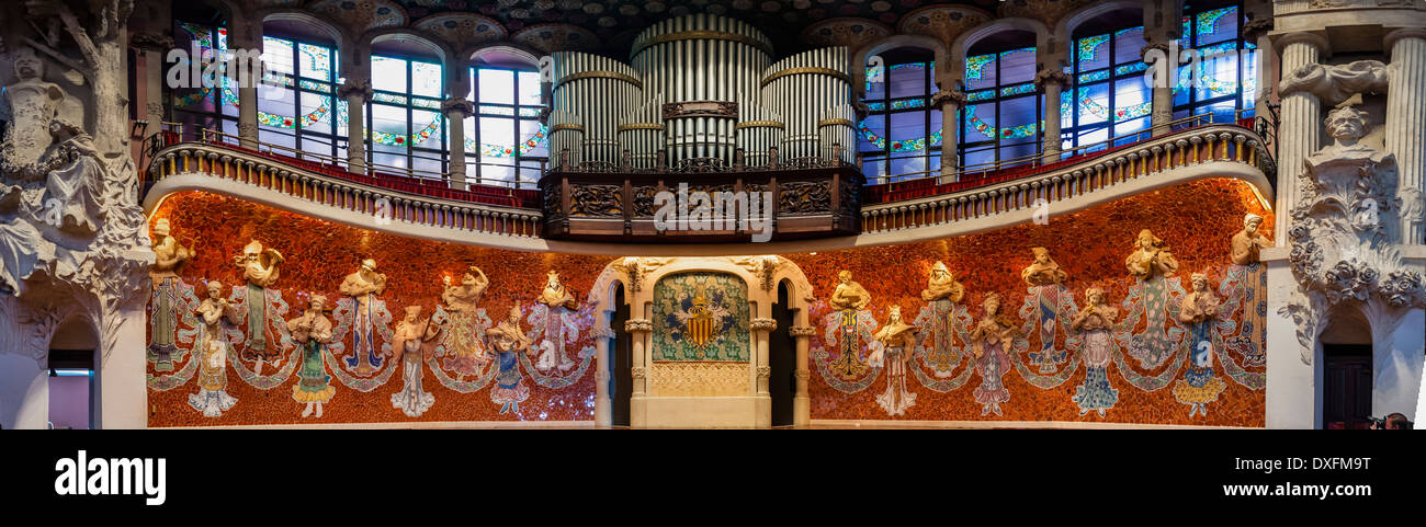 Salle de concert Interior, Stage, Palau de la Música Catalana, Lluís Domènech i Montaner, Barcelone, Catalogne, Espagne Banque D'Images