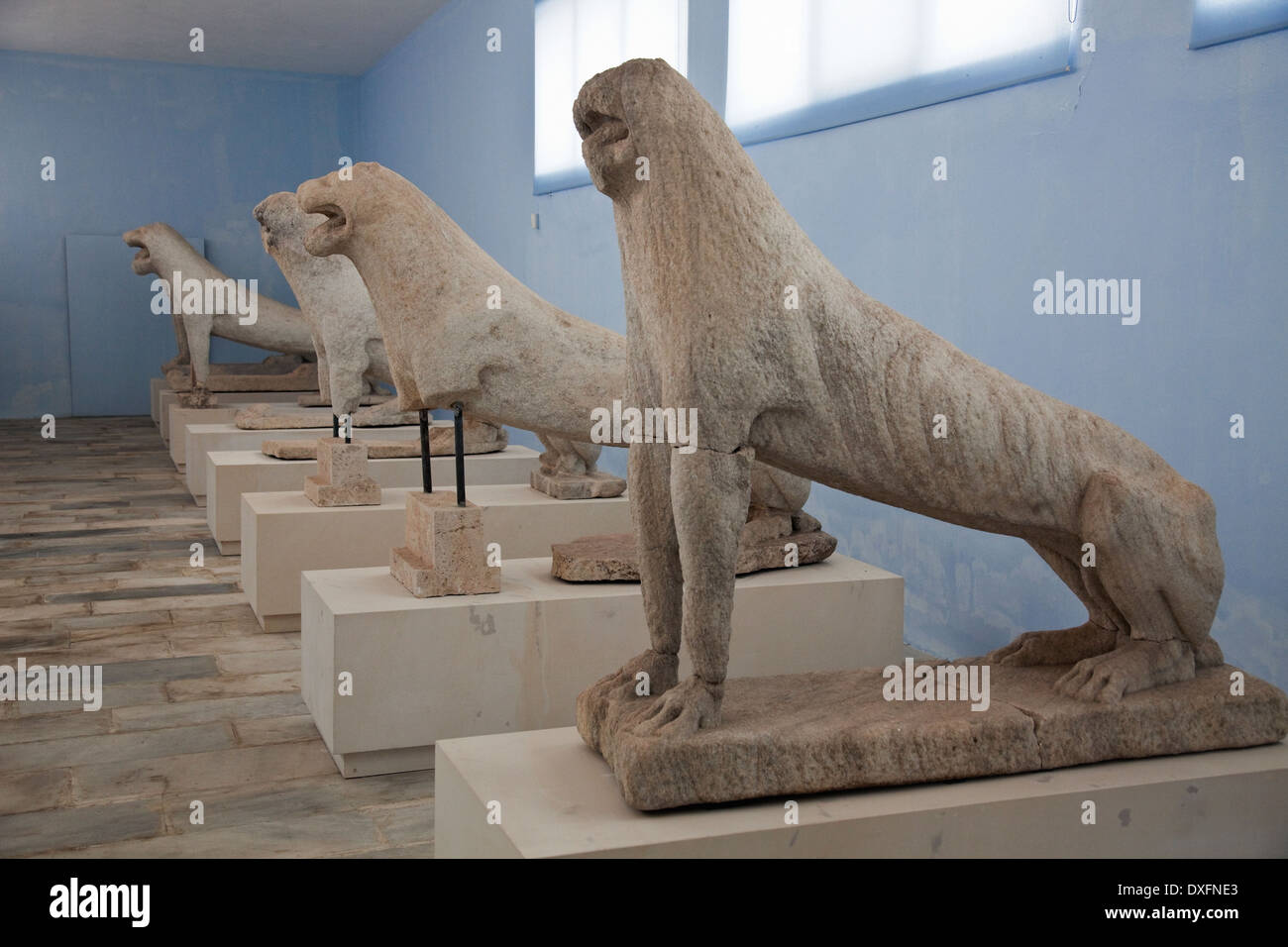 Des statues de lions d'origine sur Délos,Grèce. Banque D'Images