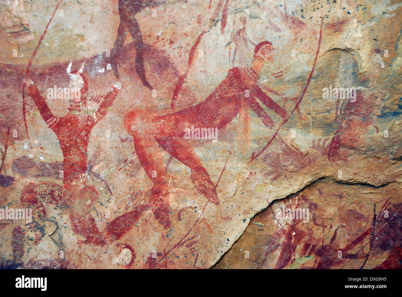 Bushman, San, les peintures rupestres, les montagnes de Drakensberg sud., montagnes du Drakensberg. Banque D'Images