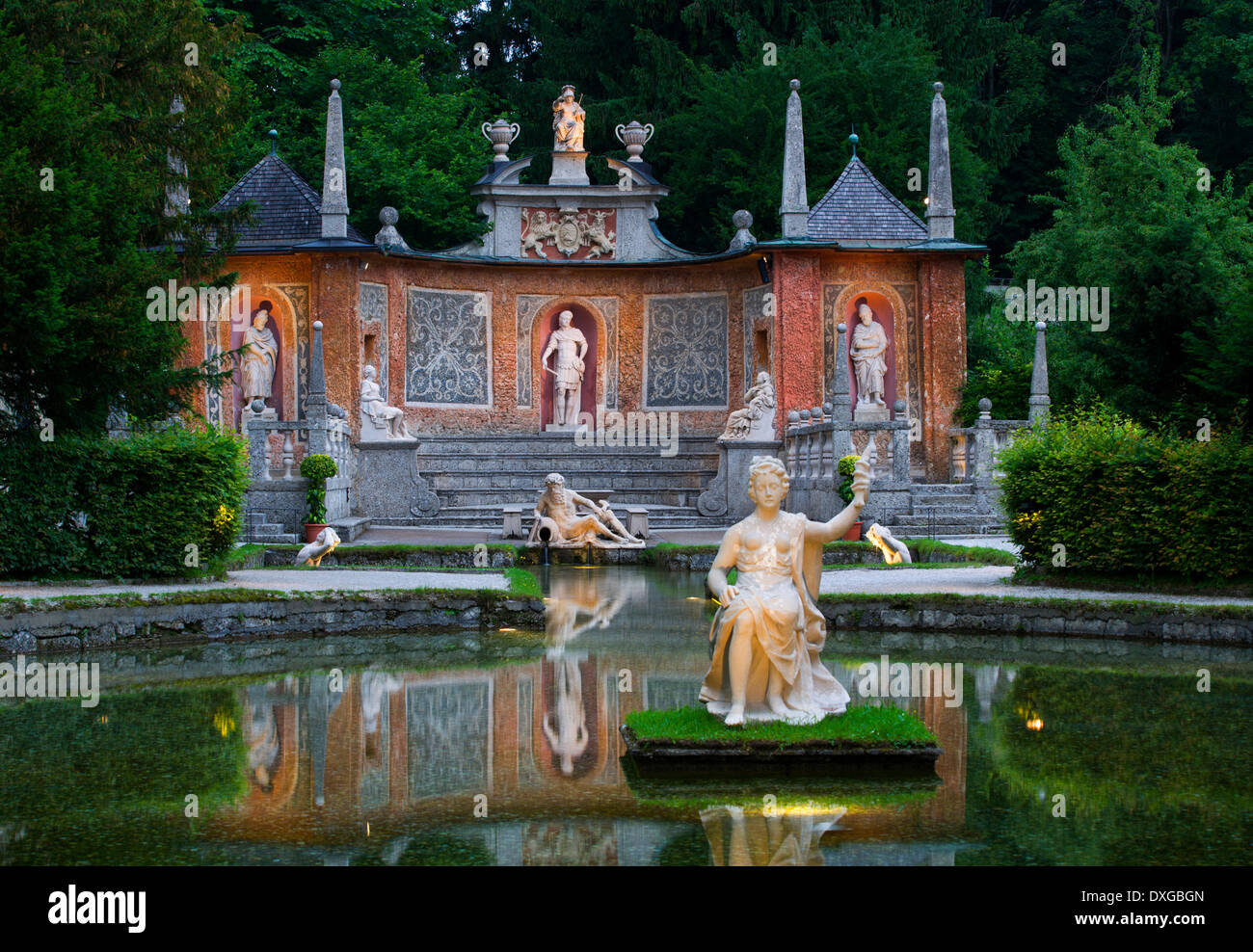 Fontaines, Théâtre Romain, le château de Hellbrunn, Salzbourg, Autriche Banque D'Images