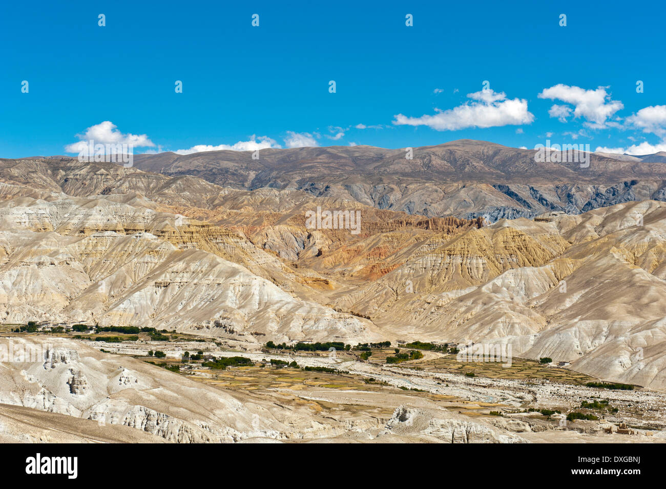 Paysage de l'érosion, le cours supérieur de la vallée de la Kali Gandaki, Chhosar, Upper Mustang, Lo, Himalaya, Népal Banque D'Images