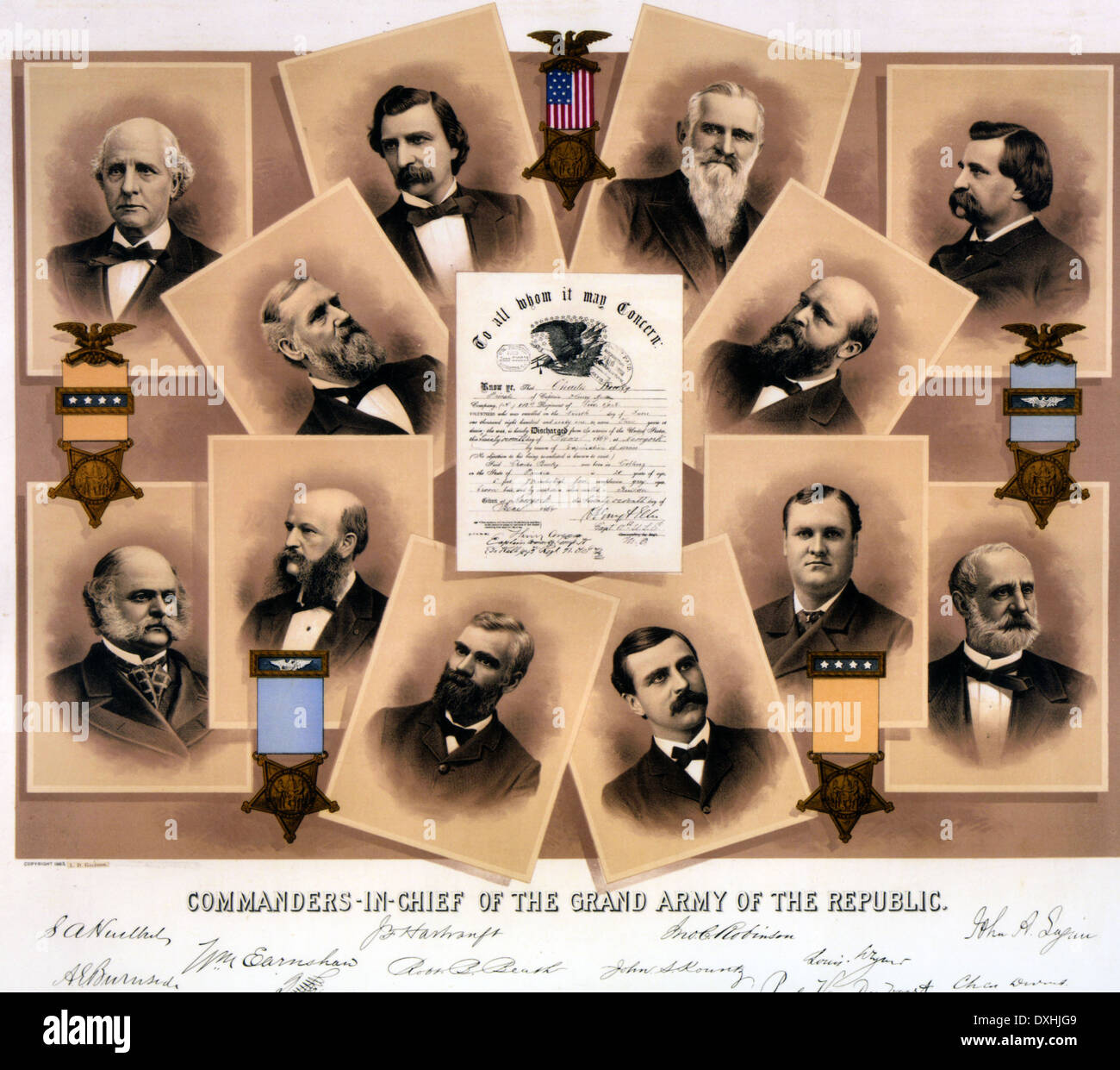 AMERICAN Civil War 1861-1865. Poster de commandants de l'Union européenne publié en 1876 Banque D'Images