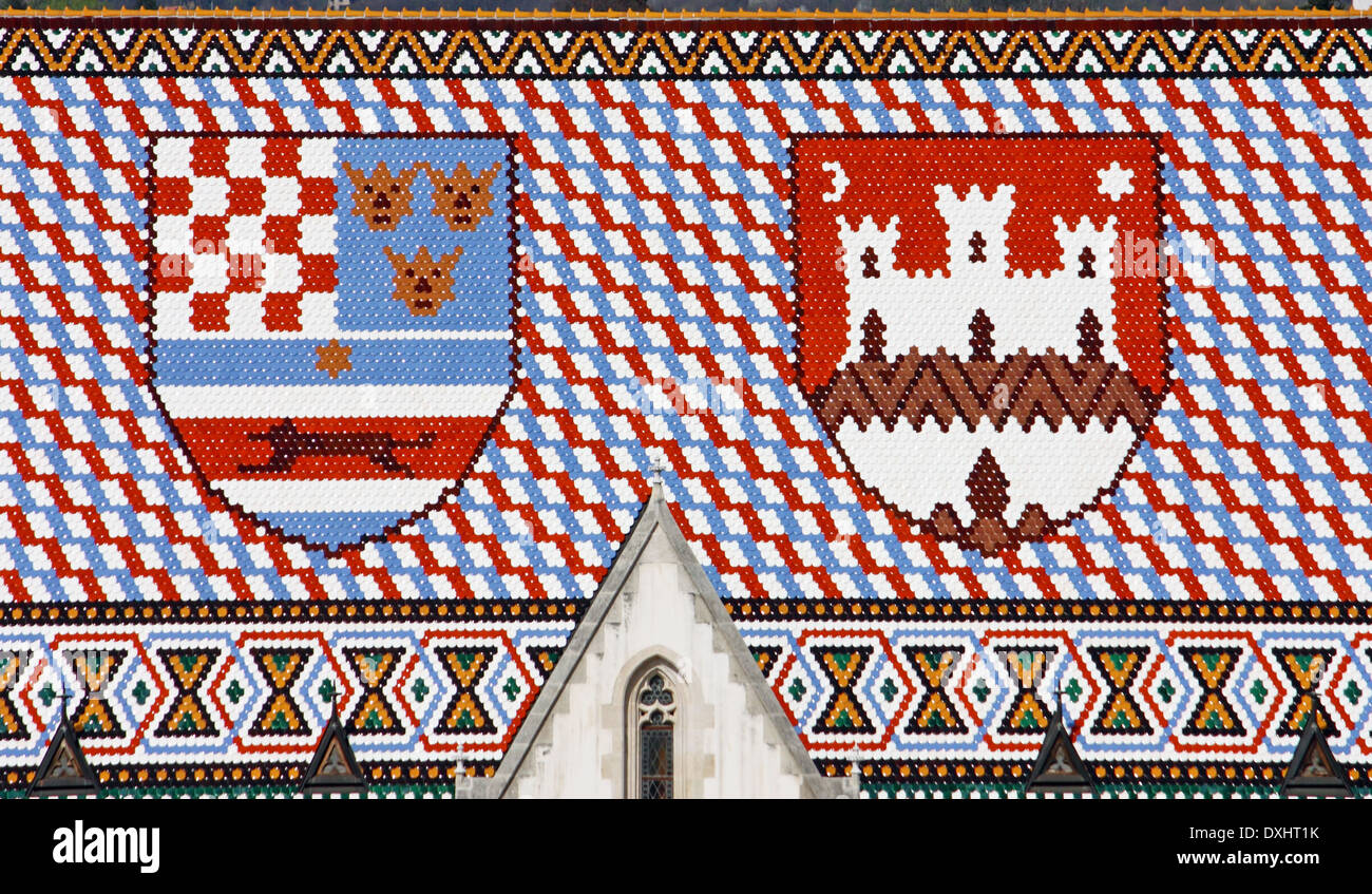Toit de l'église Saint-Marc de Zagreb, célèbre symbole de la capitale Croate Banque D'Images