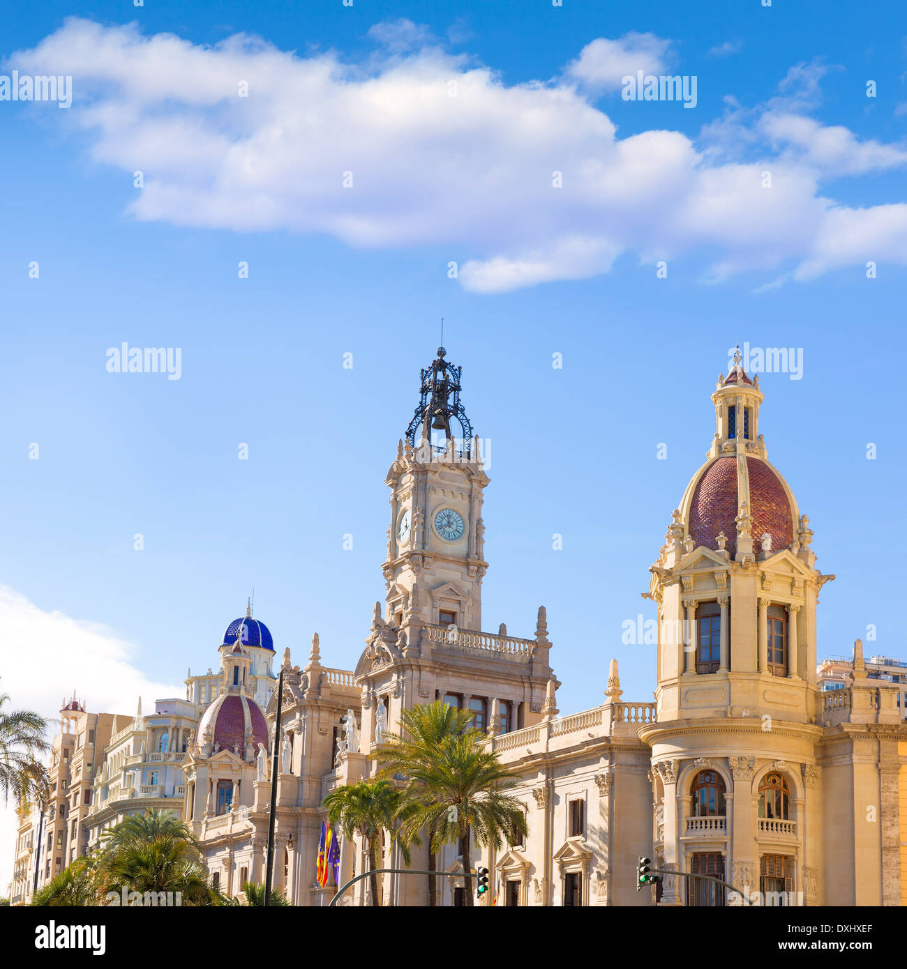 Ayuntamiento de Valencia City Hôtel de ville et la place d'Espagne Banque D'Images