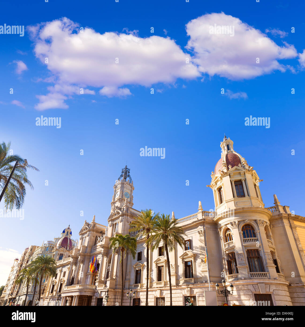 Ayuntamiento de Valencia City Hôtel de ville et la place d'Espagne Banque D'Images