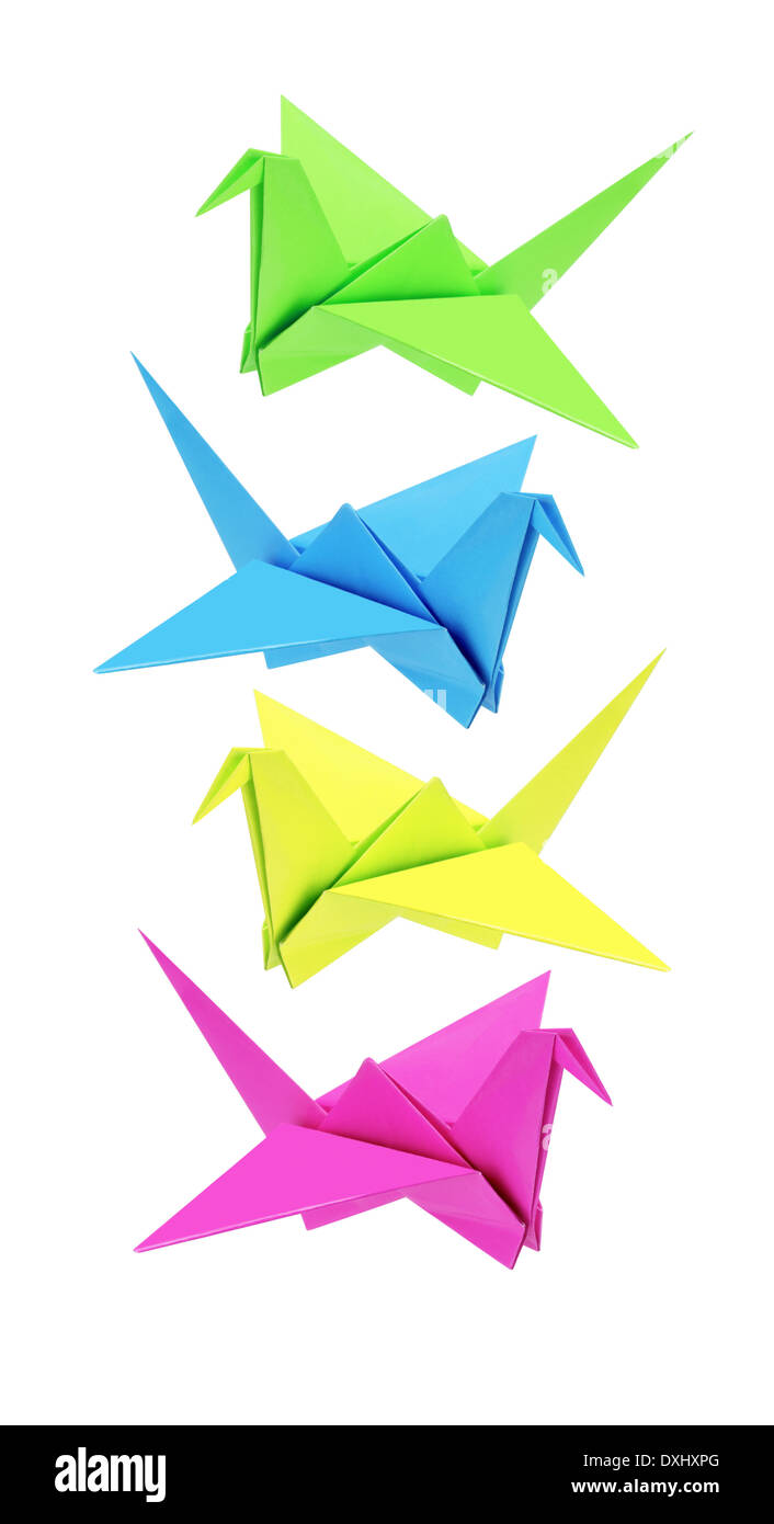 Oiseaux Origami colorés sur fond blanc Banque D'Images