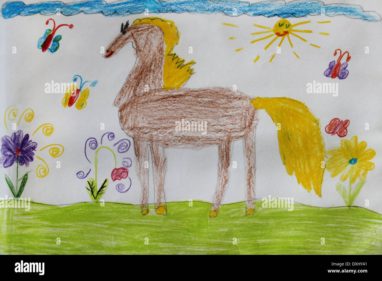 Dessin d'enfant multicolore avec de belles funny horse Banque D'Images