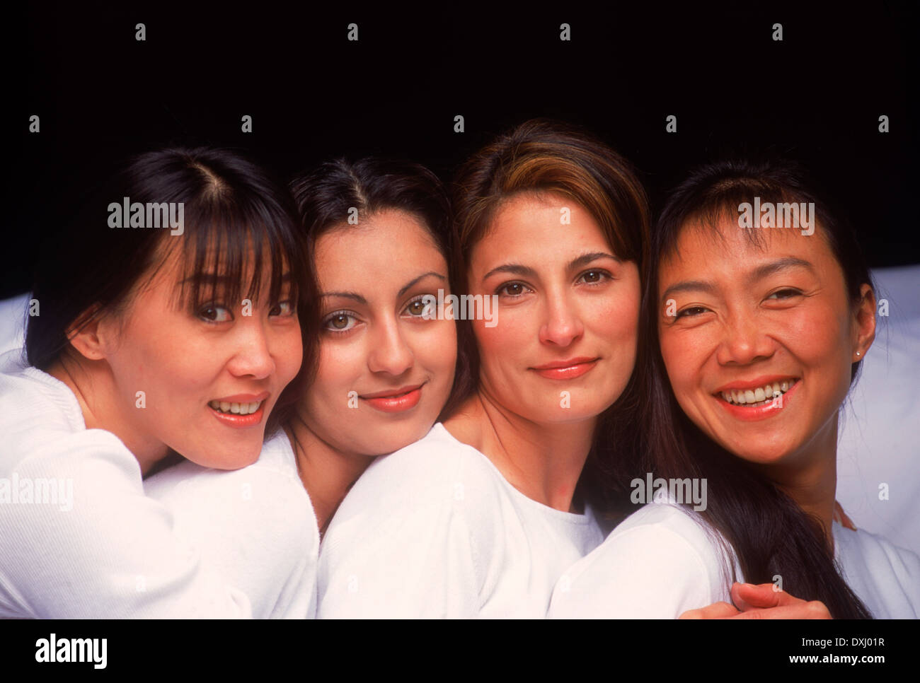 Quatre belles femmes et trois courses Banque D'Images