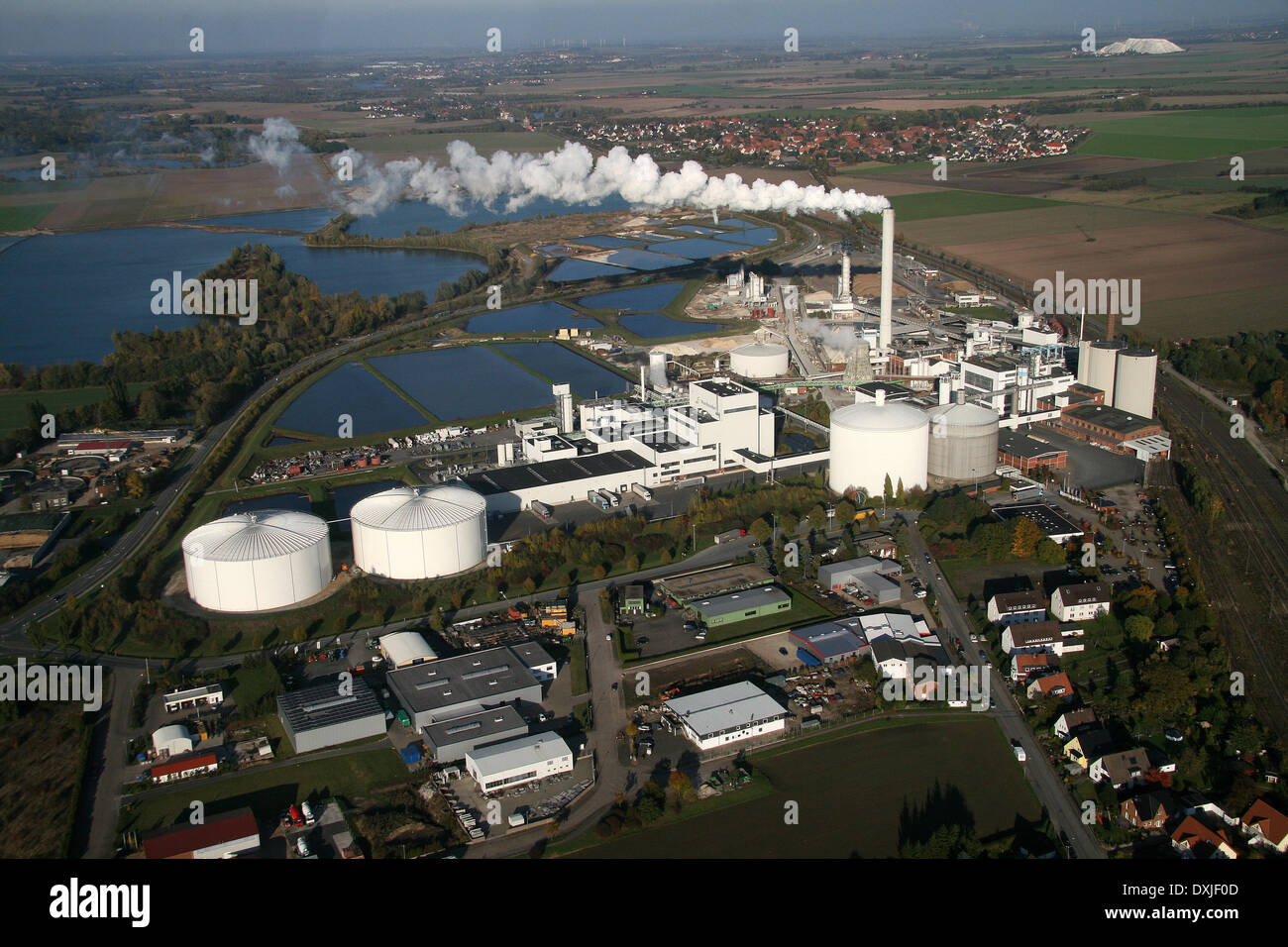 Vue aérienne de l'usine de sucre de Nordzucker en Nordstemmen (Basse-Saxe, Allemagne), photo prise au 20.10.2009 à partir d'un avion léger. Nordzucker AG est en Europe le deuxième plus grand producteur de sucre. Banque D'Images