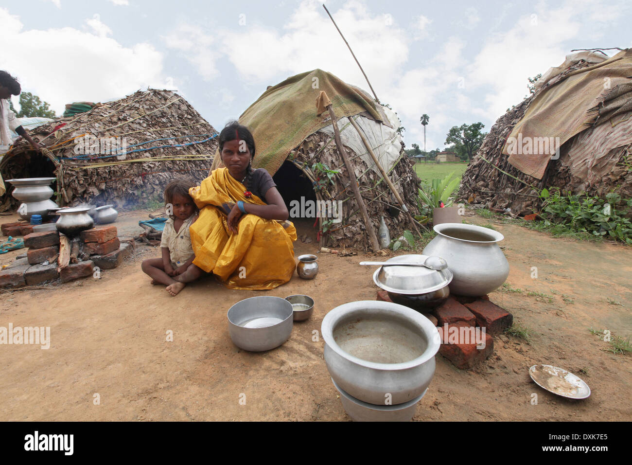 La mère et l'enfant. Bhuija Musahar ou tribu. Keredari et village, district de bloc Hazaribaug, Jharkhand, India Banque D'Images