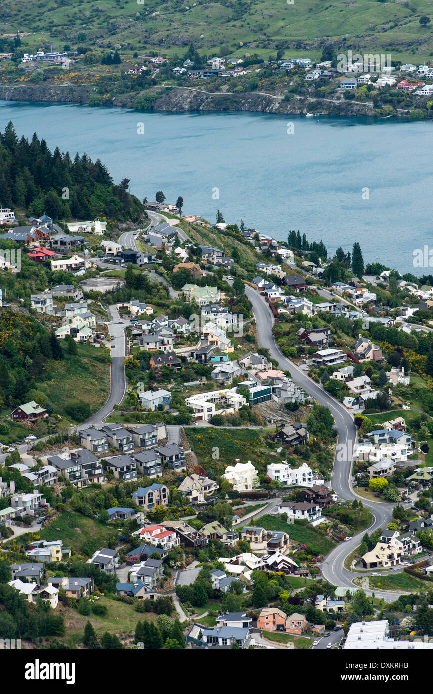 Vue aérienne de Queenstown, île du Sud, Nouvelle-Zélande Banque D'Images