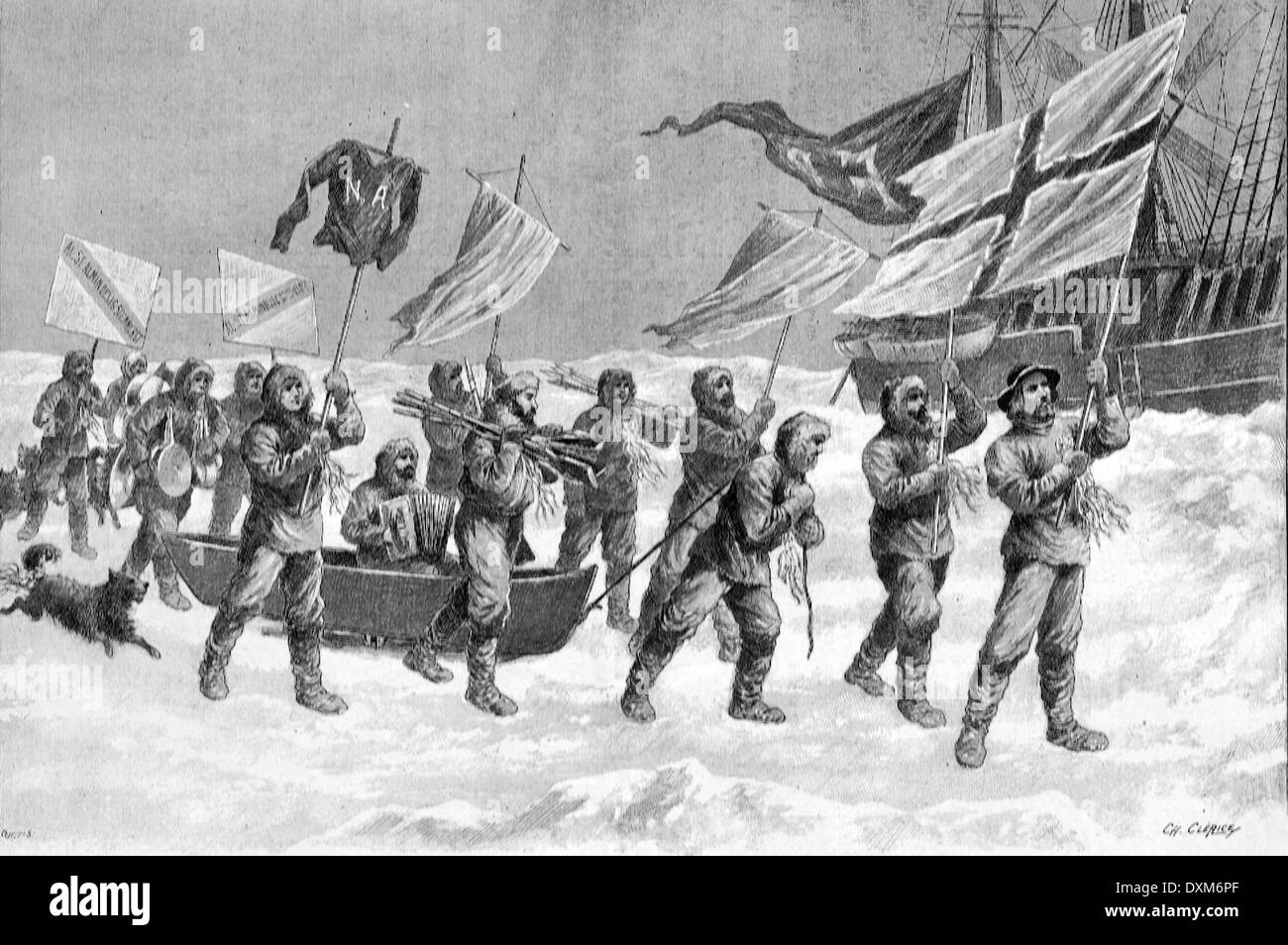 L'explorateur norvégien Fridtjof Nansen sur Pack-Ice arctique lors de son expédition au pôle Nord 1893-1988 Illustration de 1897 Banque D'Images