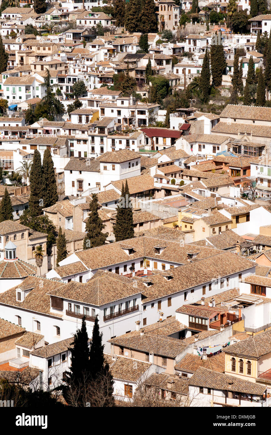 Sol carrelé les toits, Grenade, Andalousie, Espagne Europe Banque D'Images