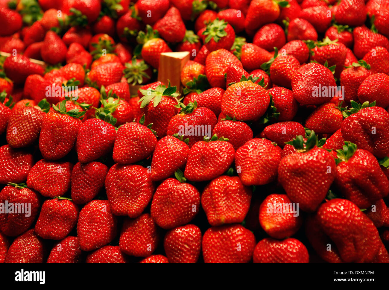 Les fraises vu sur un marché local à l'île de Majorque, Espagne Banque D'Images