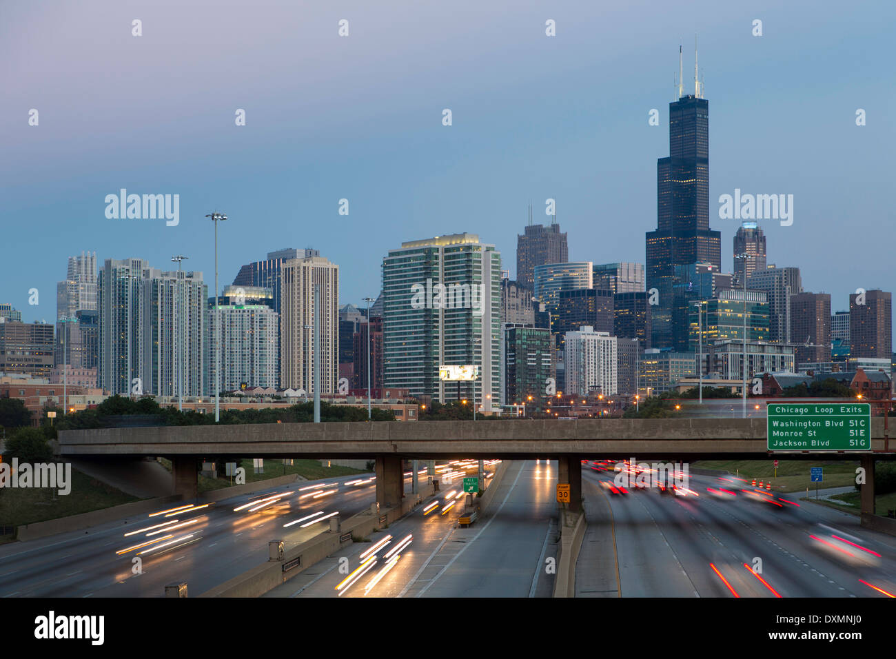 Chicago, Illinois, États-Unis d'Amérique, de l'Interstate menant au centre-ville Banque D'Images