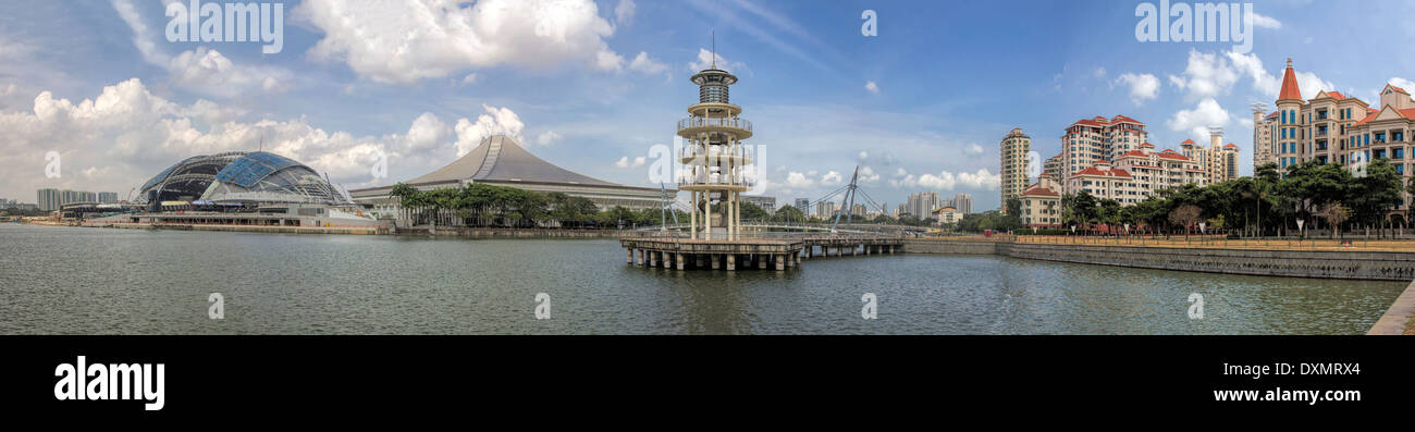 Tanjong Rhu quartier résidentiel avec parc à l'extérieur du stade et du pont à Singapour Panorama Banque D'Images