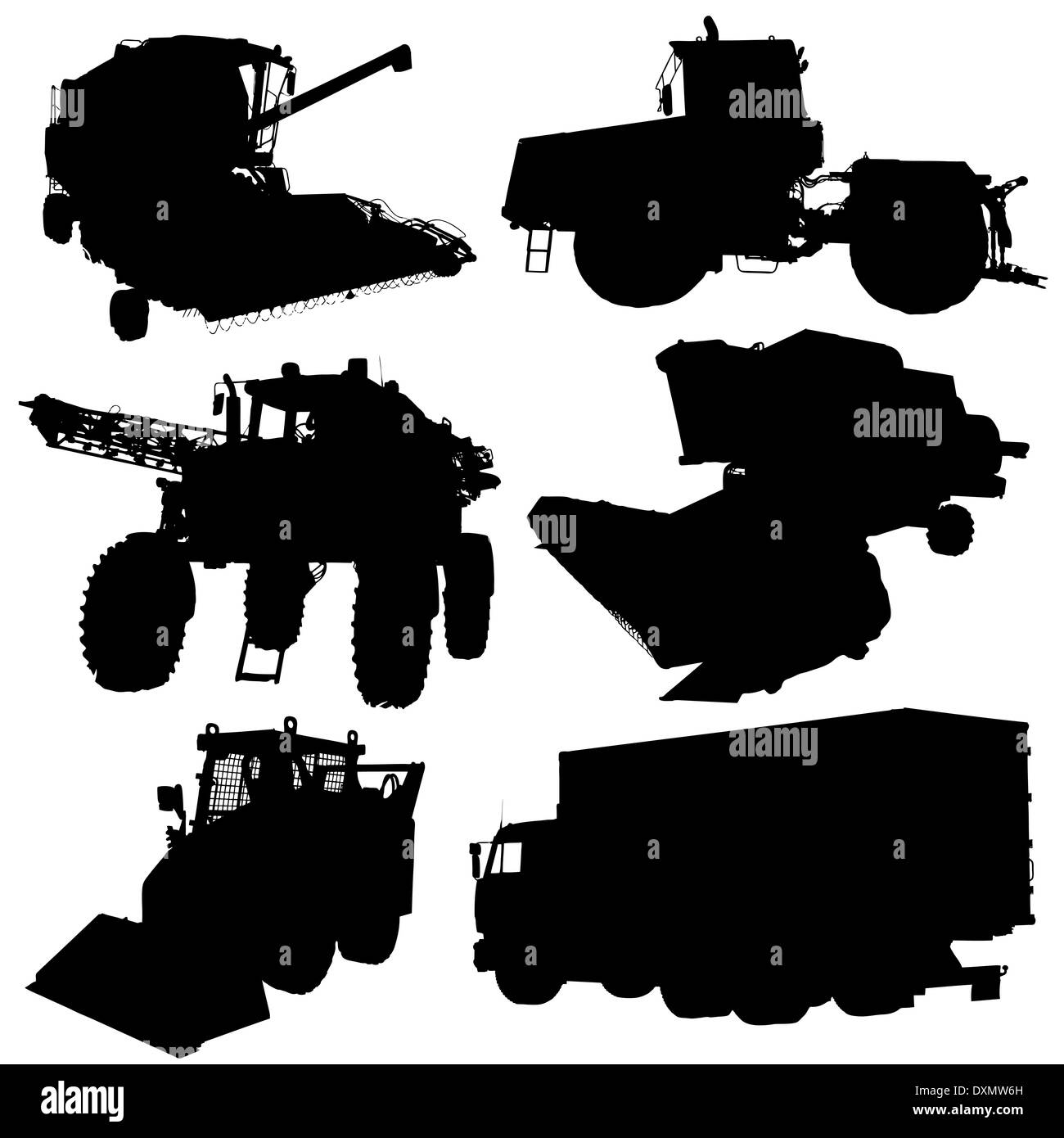 Jeu de silhouettes de véhicules agricoles. Vector illustration. Banque D'Images